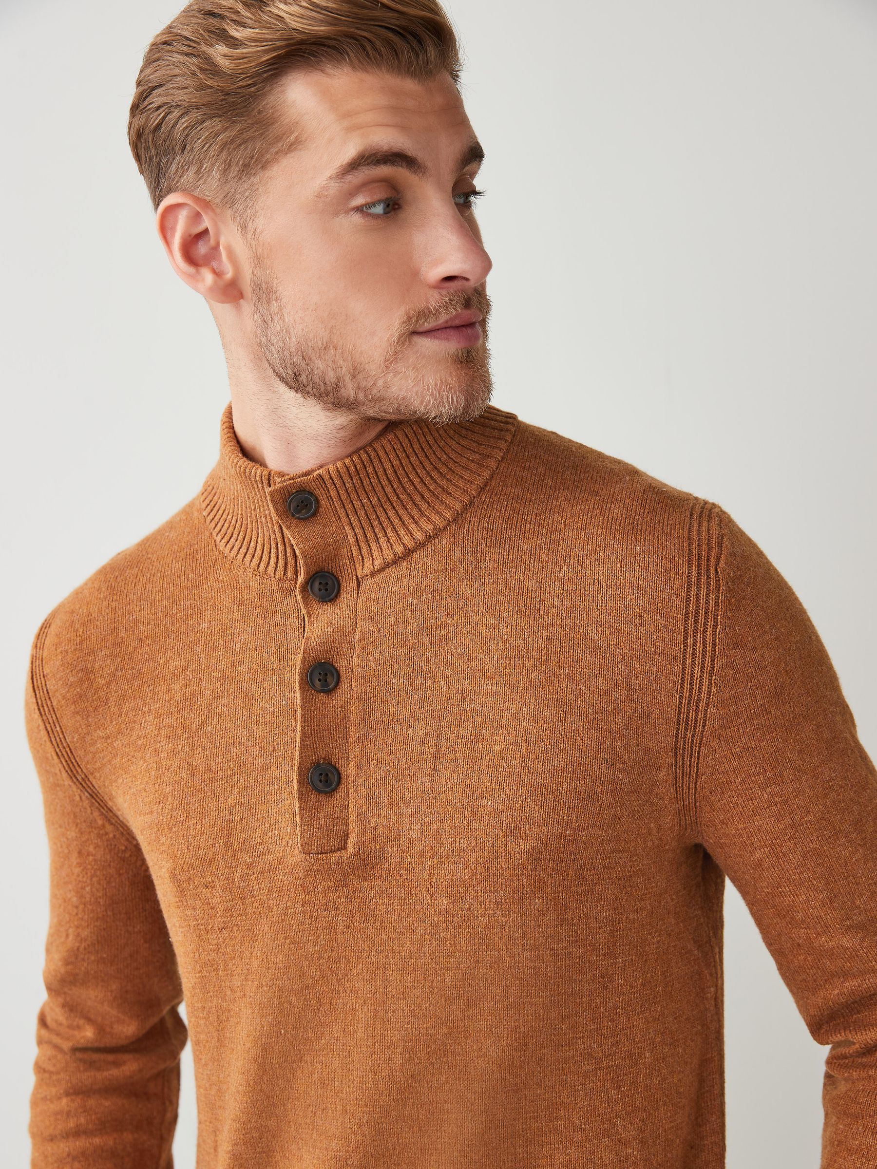 Brown Button-Neck Jumper - Image 3 of 4
