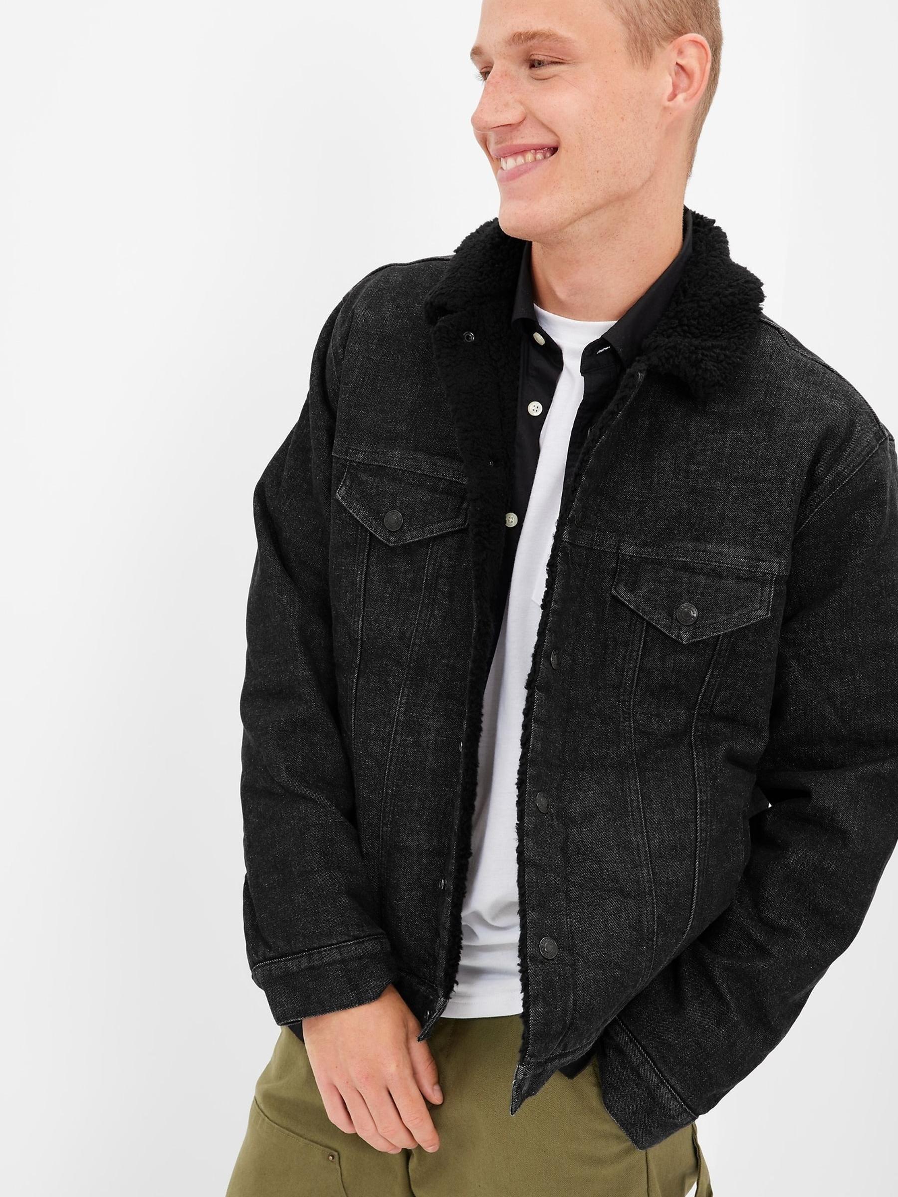 Black Sherpa Icon Denim Jacket - Image 1 of 4