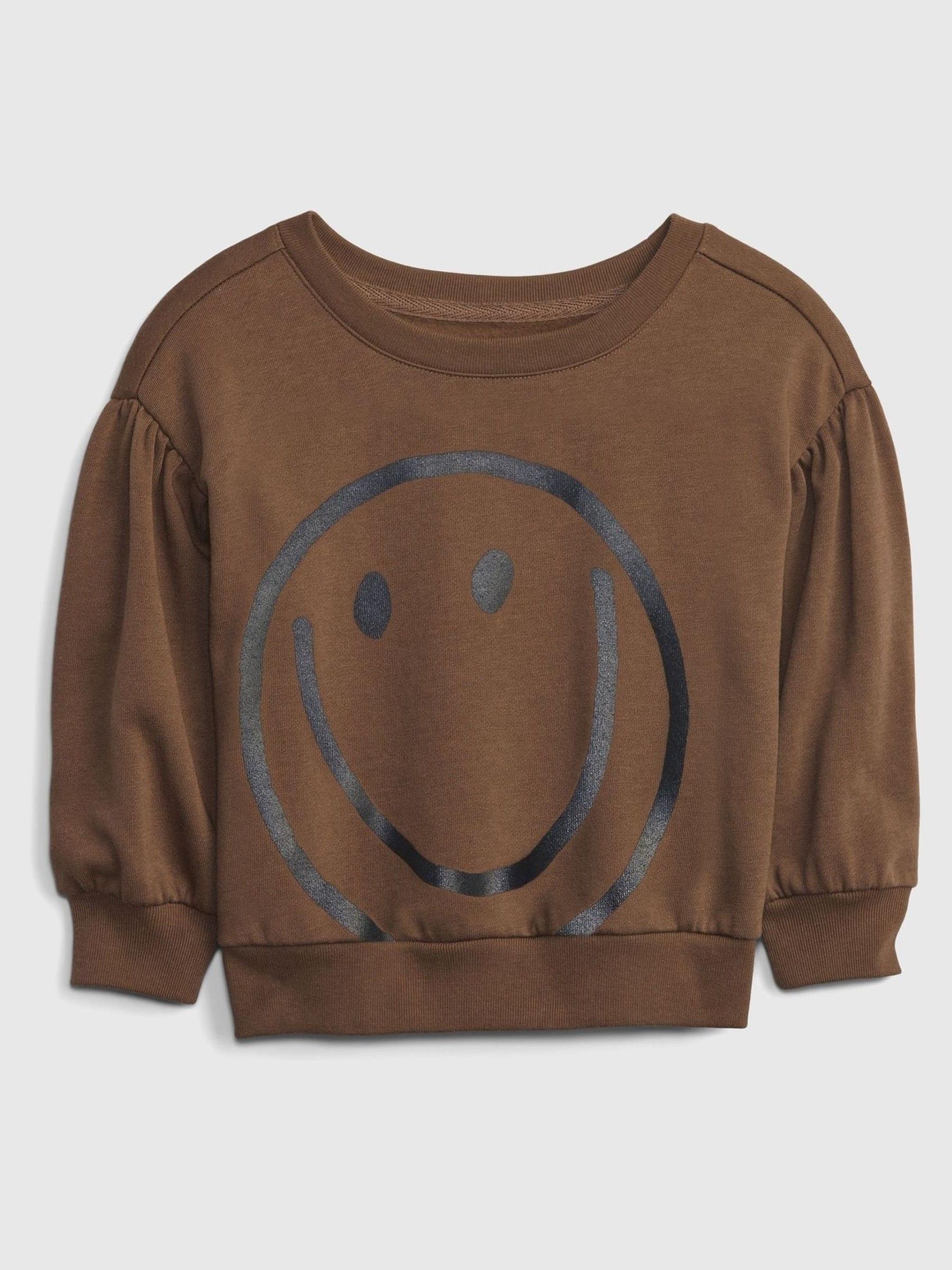 Brown Puff Sleeve Crew Neck Sweatshirt - Image 1 of 3