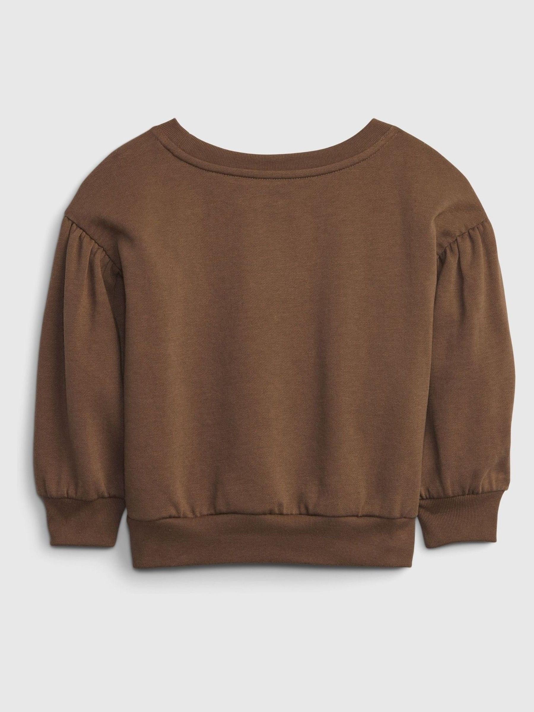 Brown Puff Sleeve Crew Neck Sweatshirt - Image 2 of 3