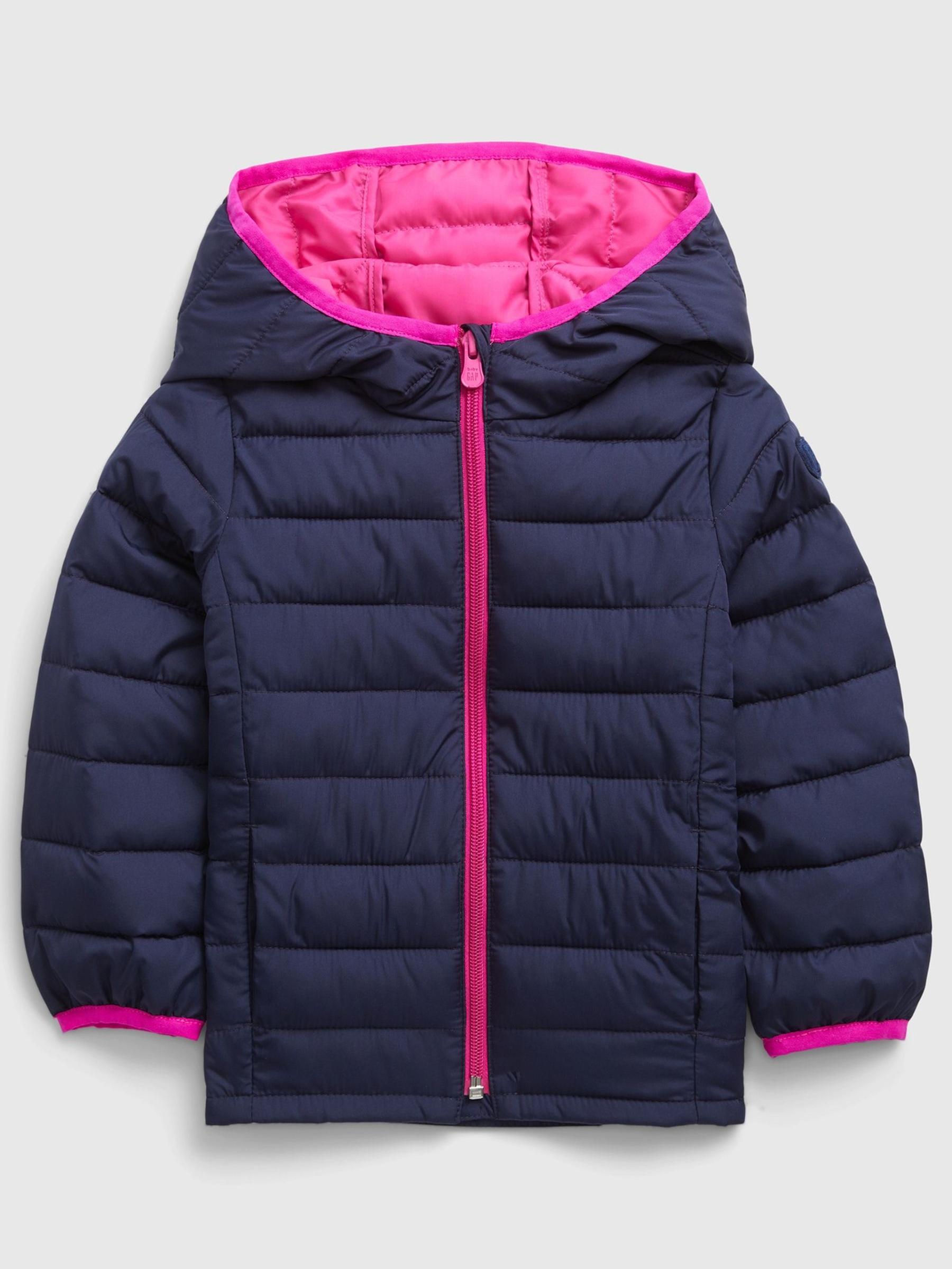 Navy Blue & Pink Water Resistant Recycled Lightweight Puffer Jacket - Image 1 of 2