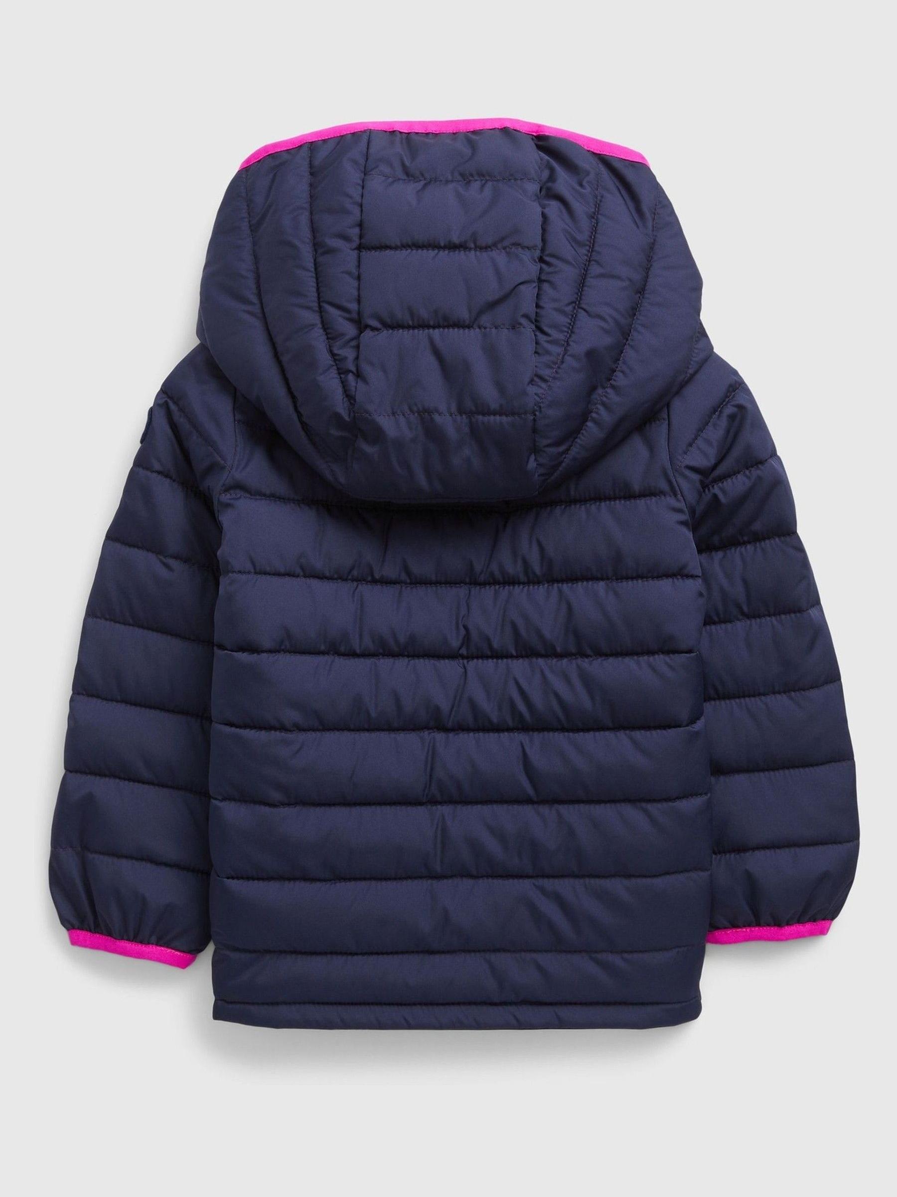 Navy Blue & Pink Water Resistant Recycled Lightweight Puffer Jacket - Image 2 of 2