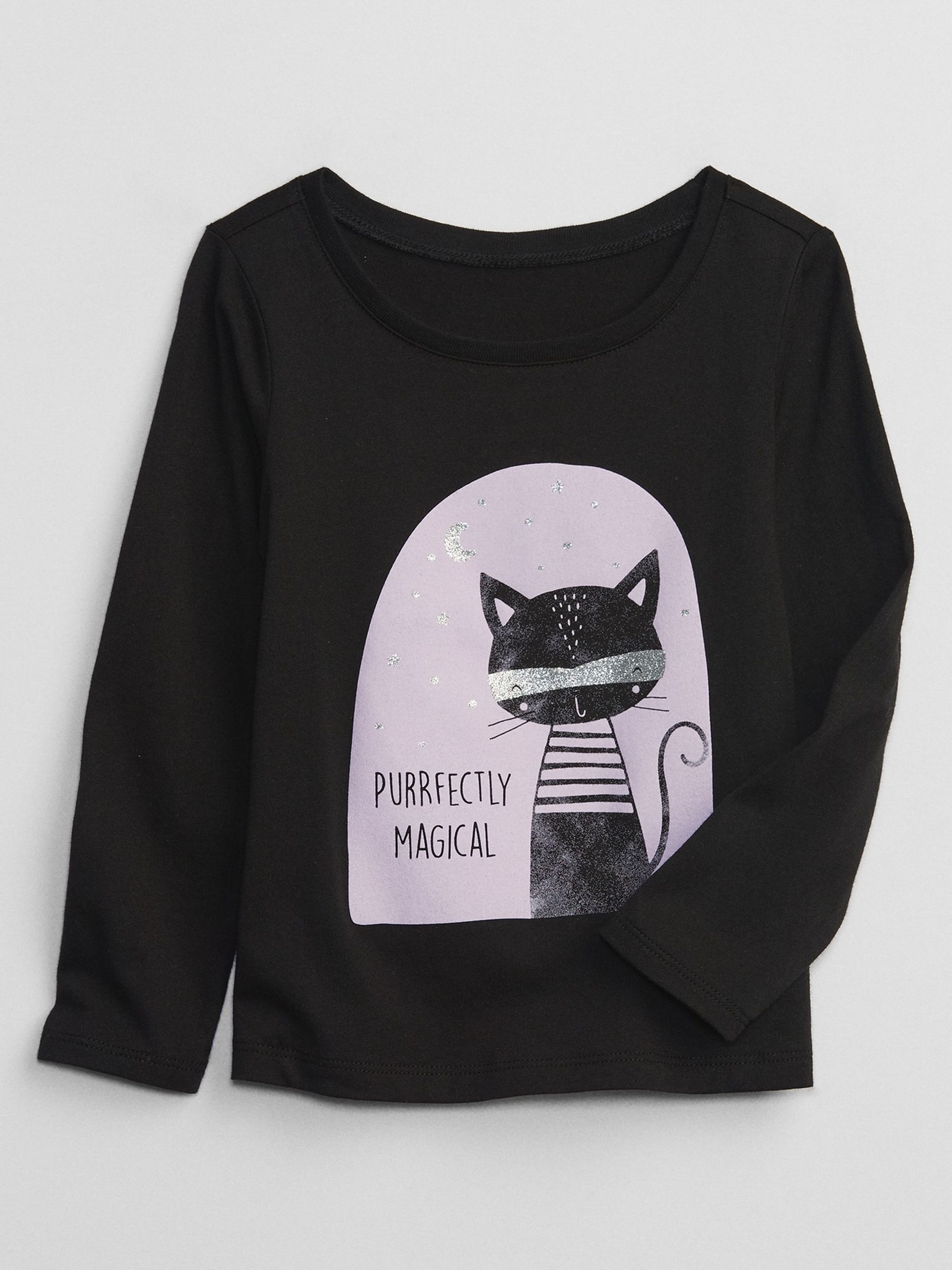 Black Cat Graphic Cat Long Sleeve Crew Neck T-Shirt - Image 1 of 1