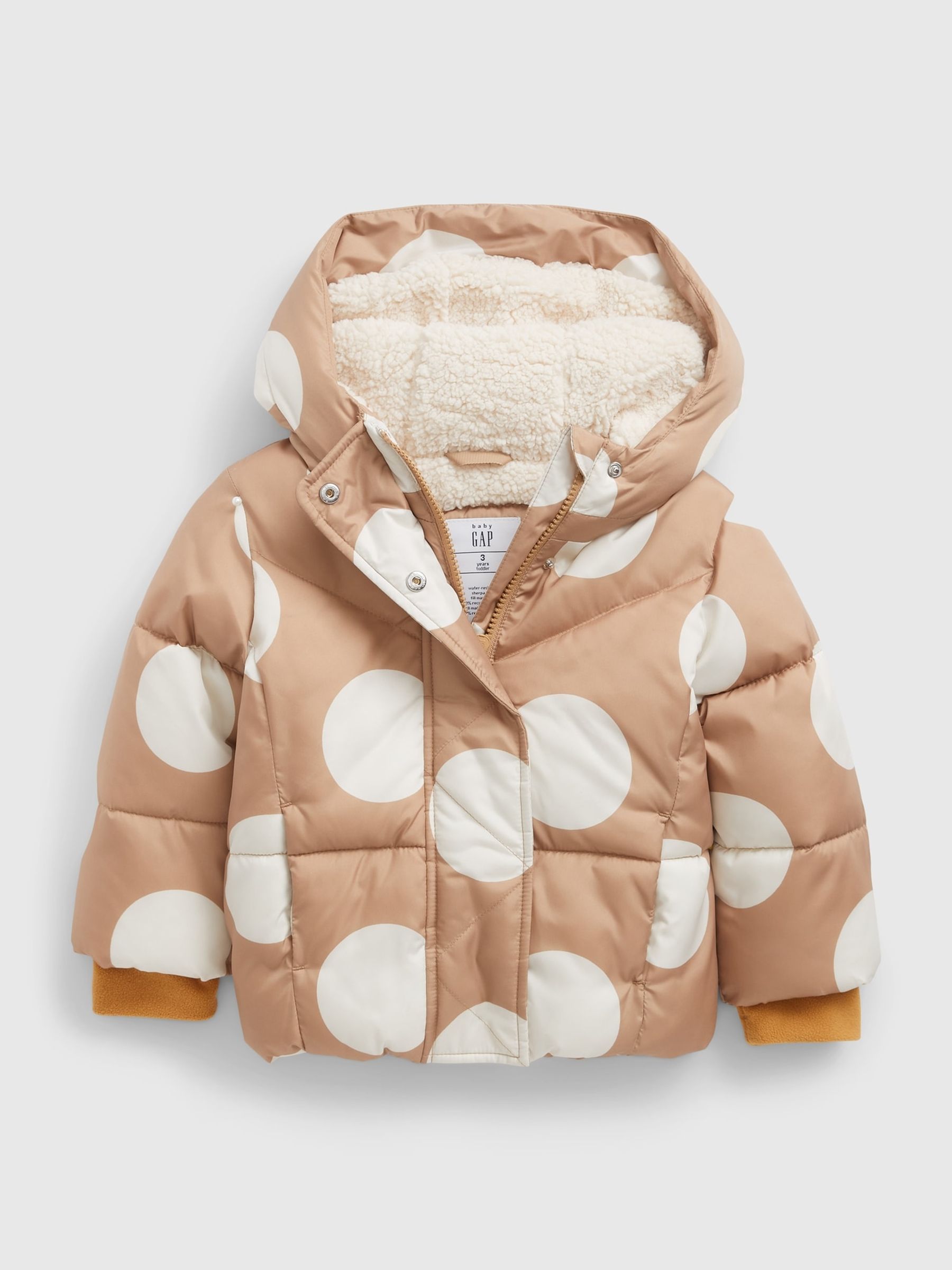 Brown Water Resistant Sherpa Lined Recycled Puffer Jacket - Image 3 of 4