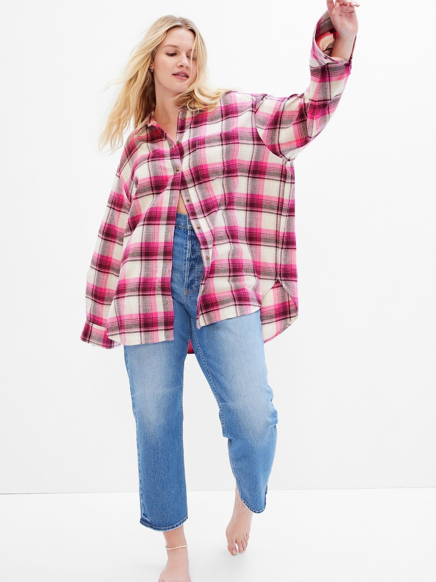 Pink and White Long Sleeve Flannel Shirt - Image 1 of 5