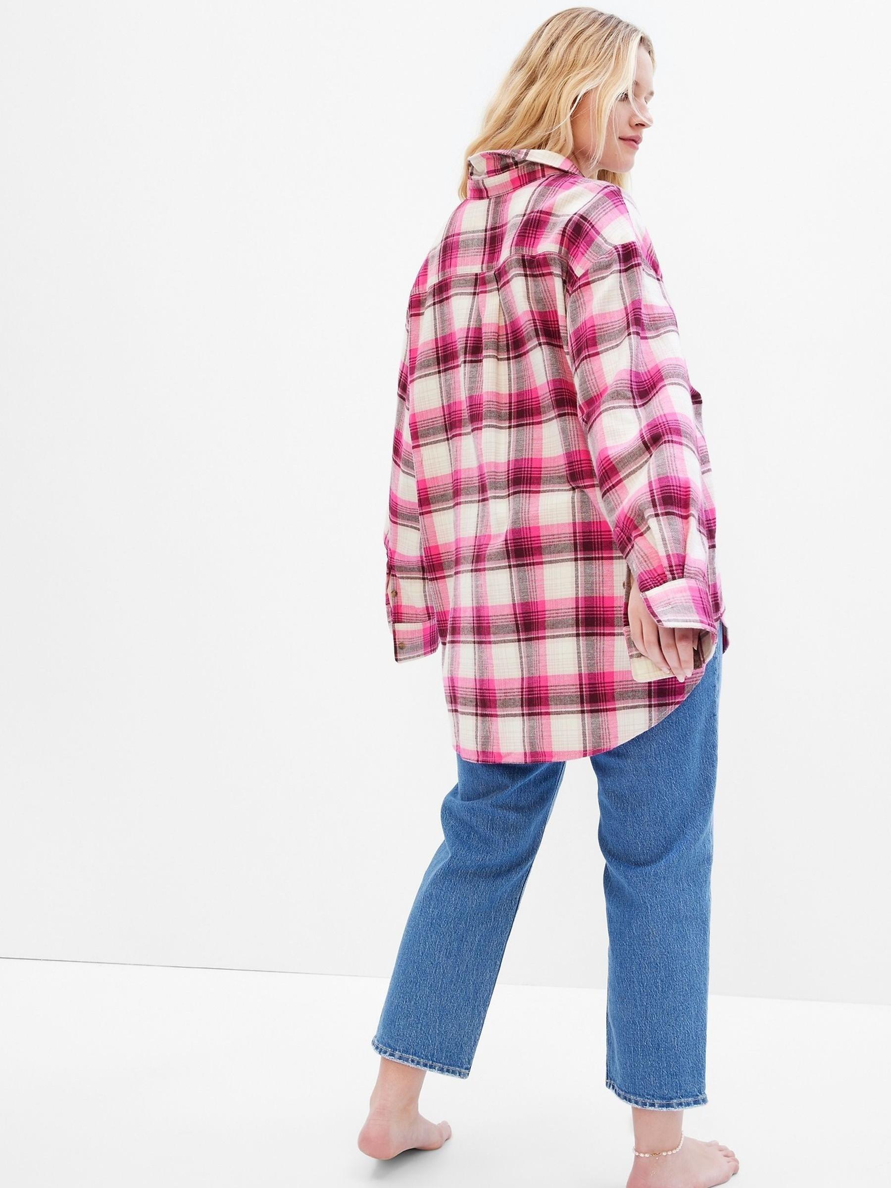 Pink and White Long Sleeve Flannel Shirt - Image 2 of 5