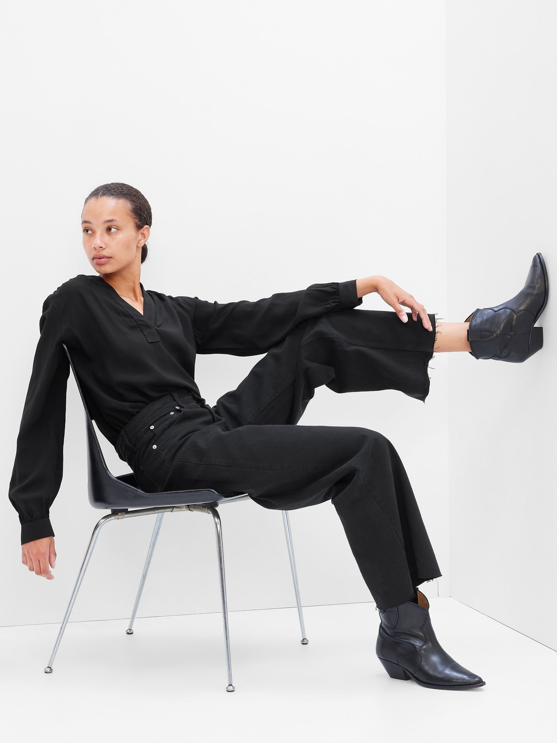 Black Twill V-Neck Top - Image 1 of 1