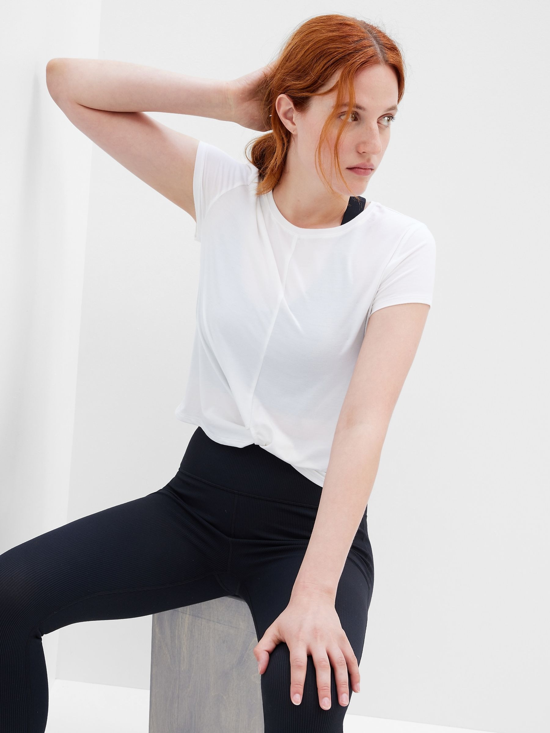 White Cropped Short Sleeve Crew Neck Knot Detail Breathable T-Shirt - Image 1 of 1