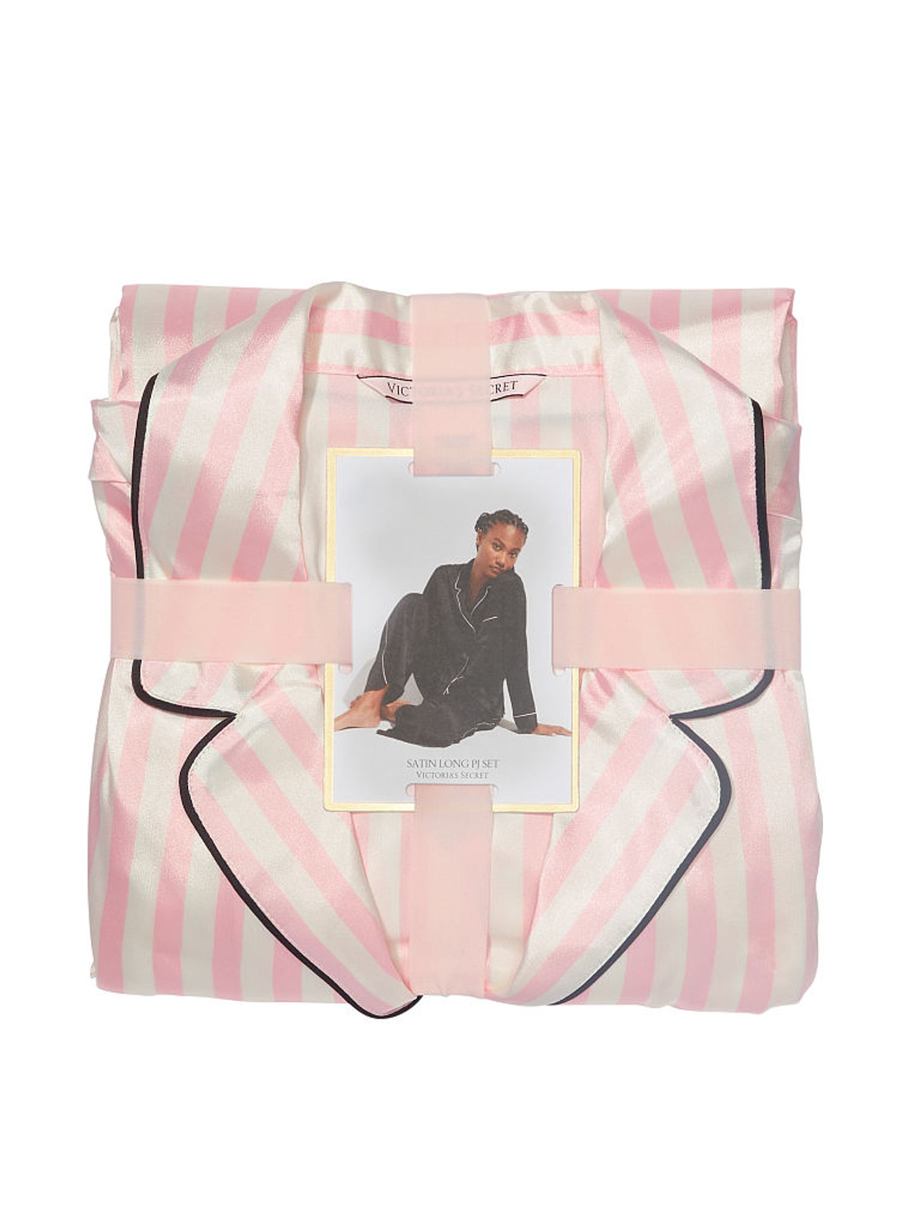 Pink Iconic Stripe Satin Long Pyjama Set - Image 4 of 4