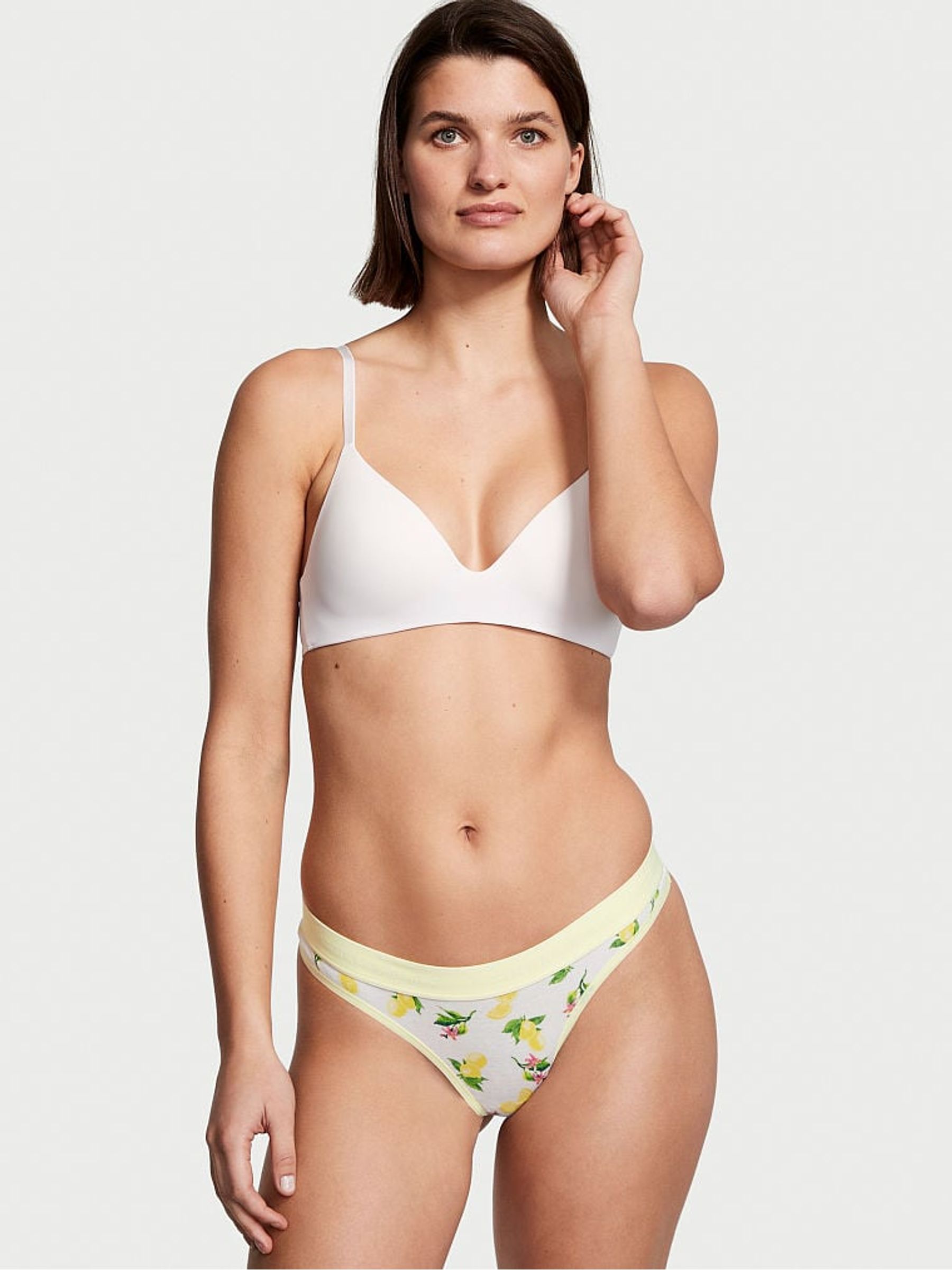 White Lemons Cotton Logo Thong Knickers - Image 1 of 4