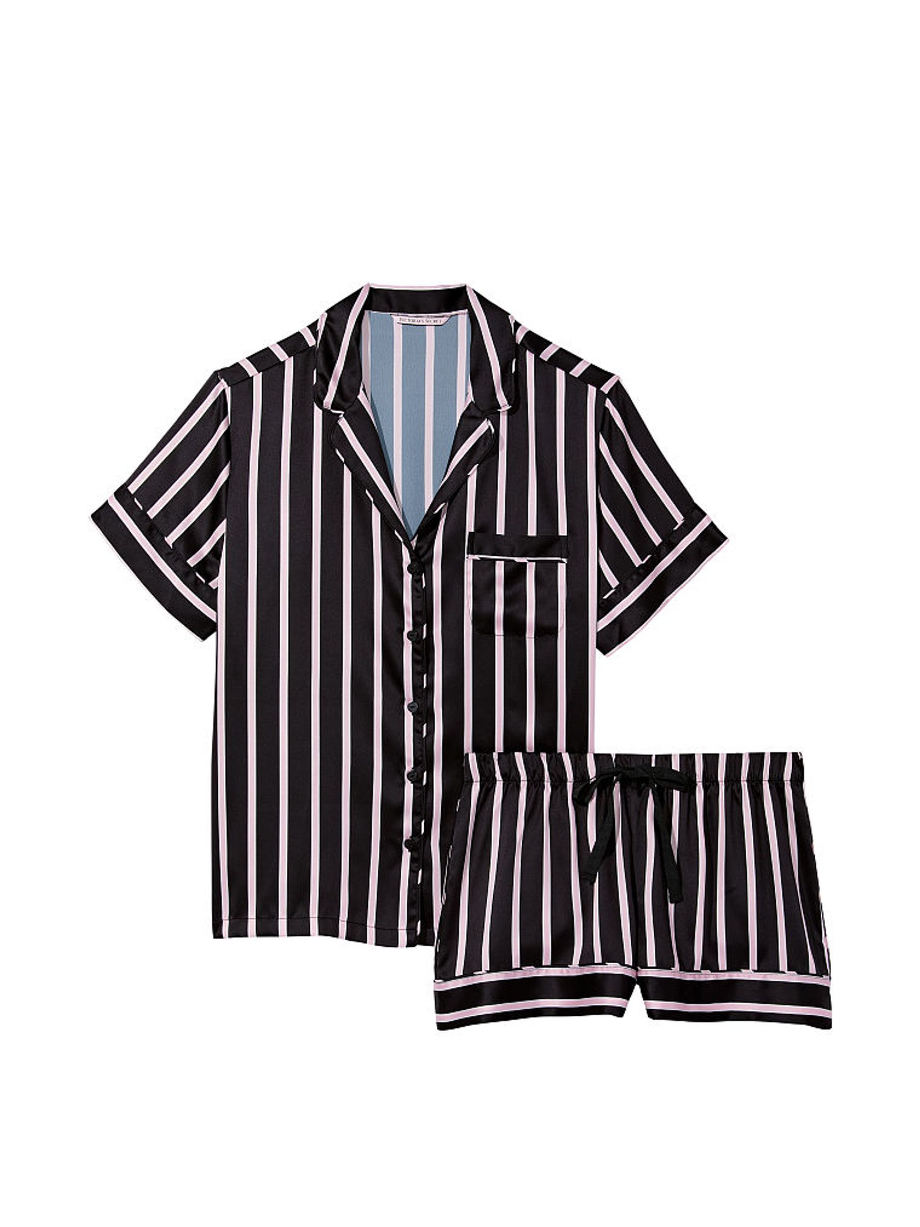 Black Classic Stripe Satin Short Pyjamas - Image 3 of 3