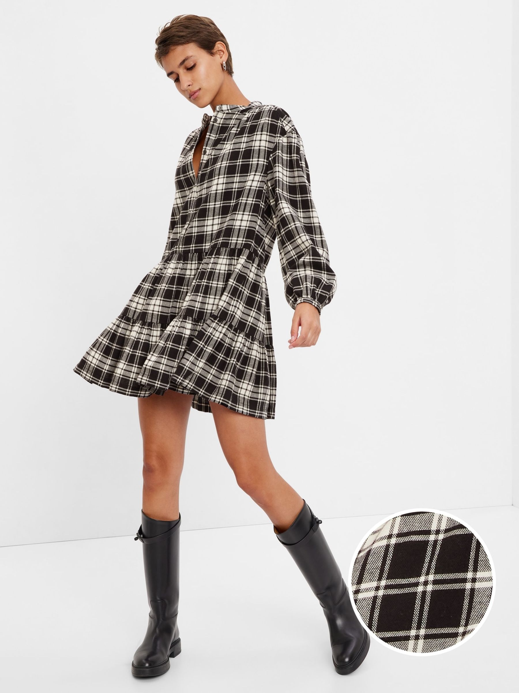 Plaid Tiered Mini Dress - Image 3 of 5