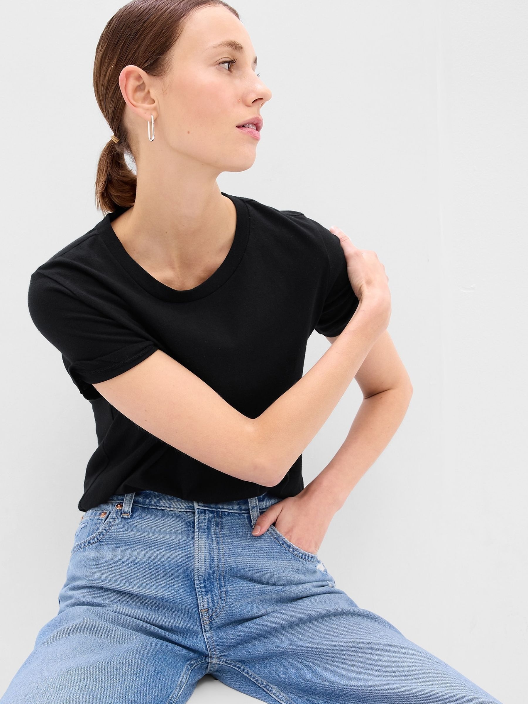 Black Vintage 100% Organic Cotton Crew Neck Short Sleeve T-Shirt - Image 3 of 7