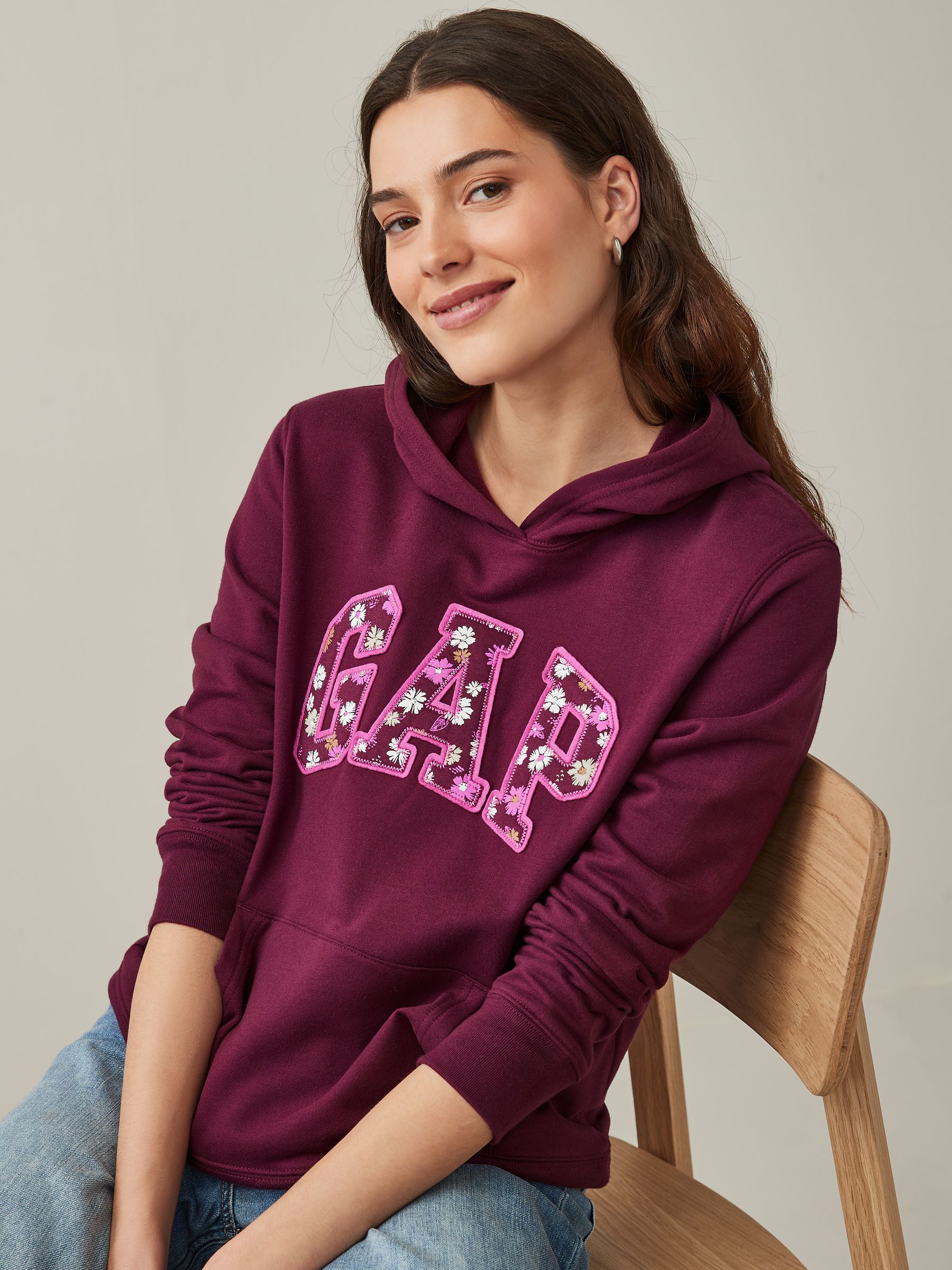 Red Burgundy Floral Logo Hoodie - Image 1 of 1