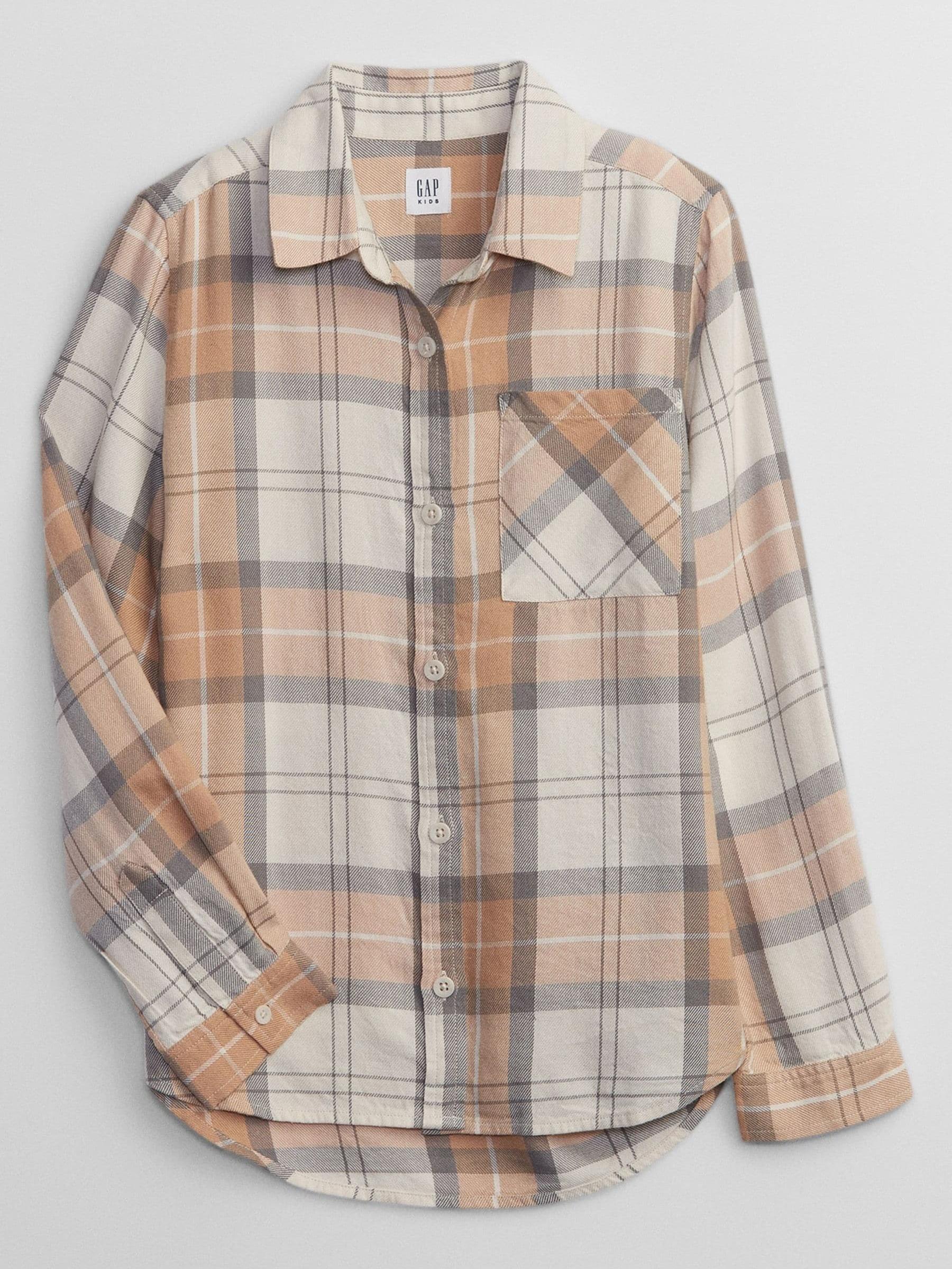 Brown and Cream Tartan Flannel Long Sleeve Shirt - Image 1 of 1
