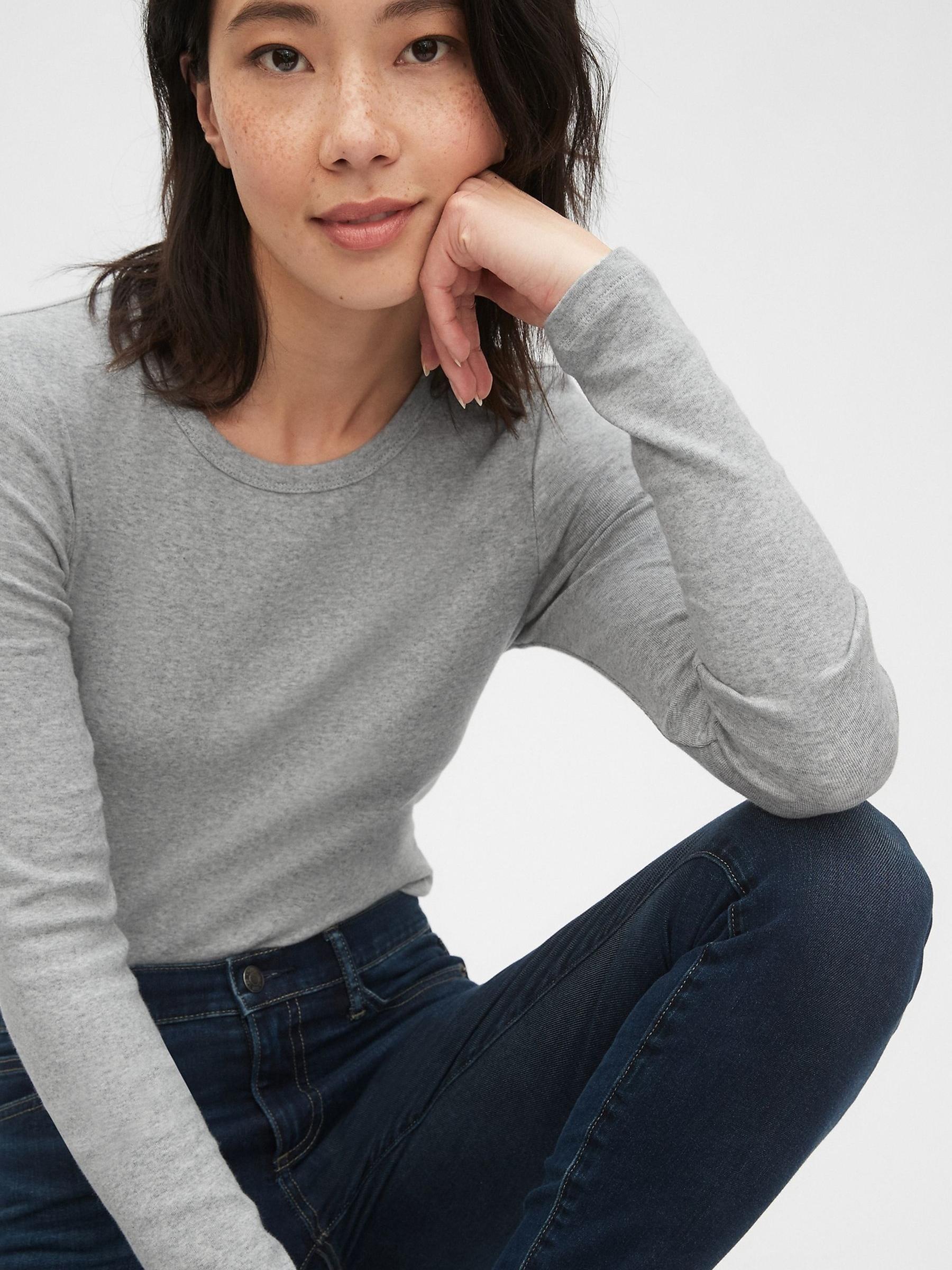 Grey Modern Long Sleeve Crew Neck T-Shirt - Image 2 of 4