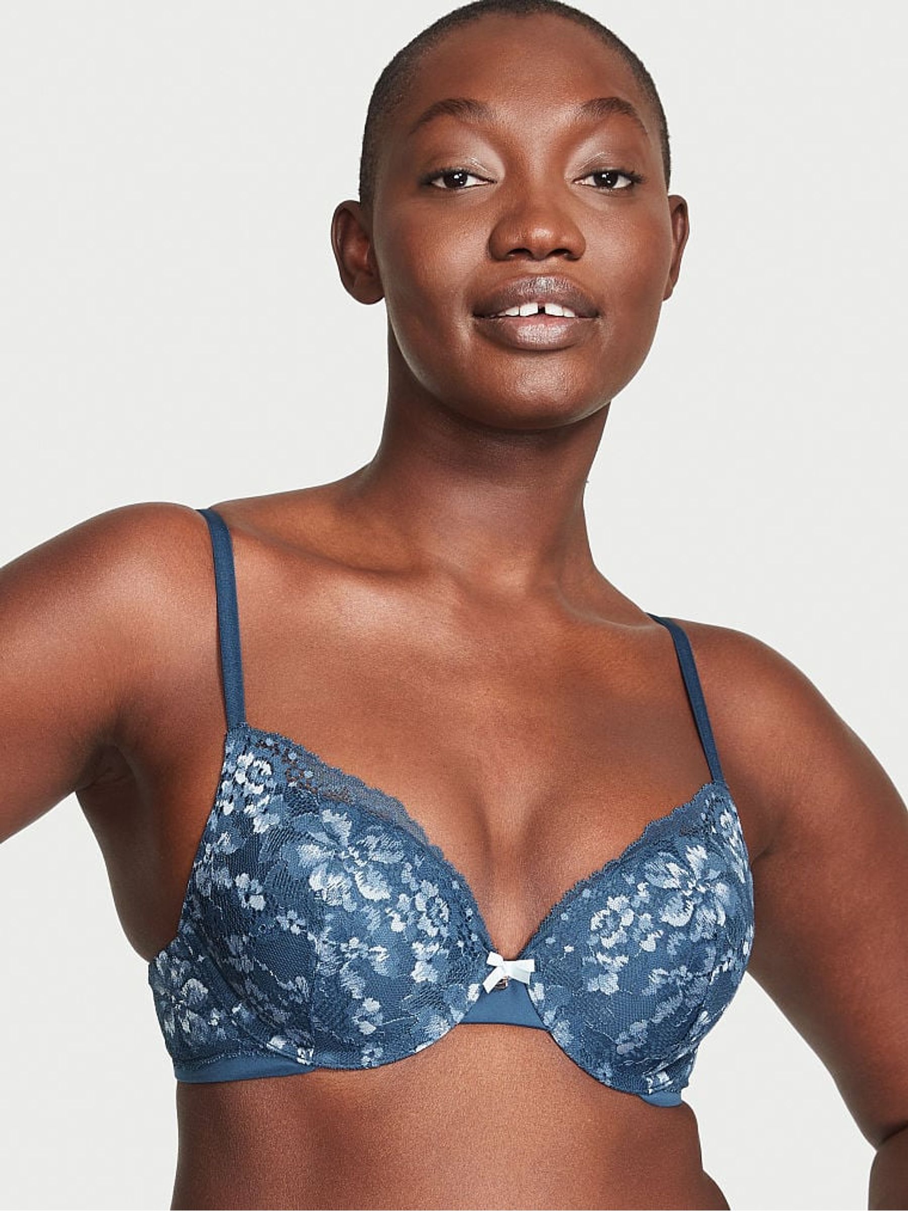 Midnight Sea Blue Lace Full Cup Push Up Bra - Image 1 of 4