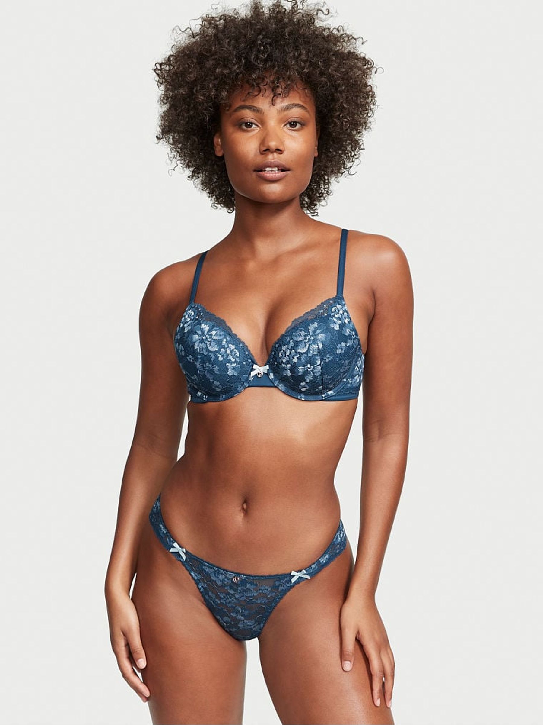 Midnight Sea Blue Lace Full Cup Push Up Bra - Image 3 of 4