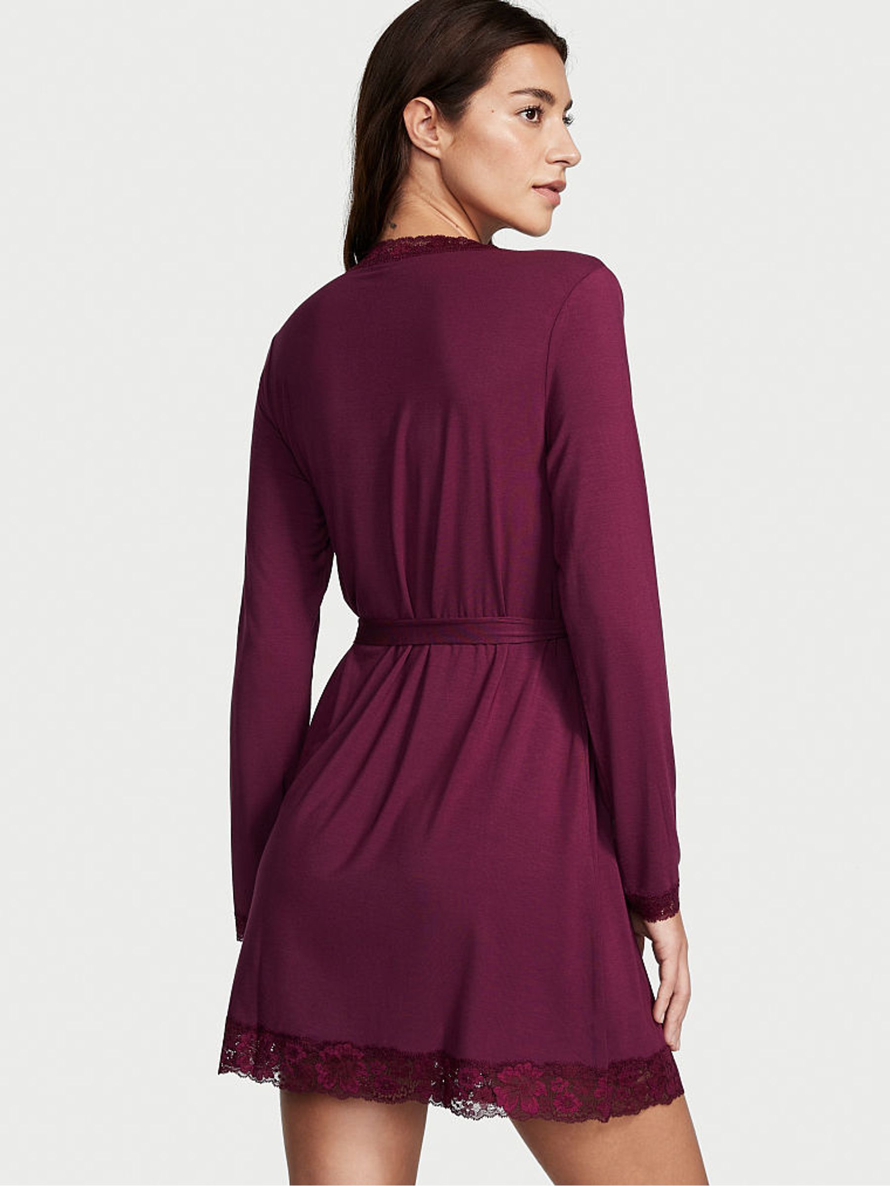 Kir Purple Modal Lace Trim Robe - Image 2 of 3