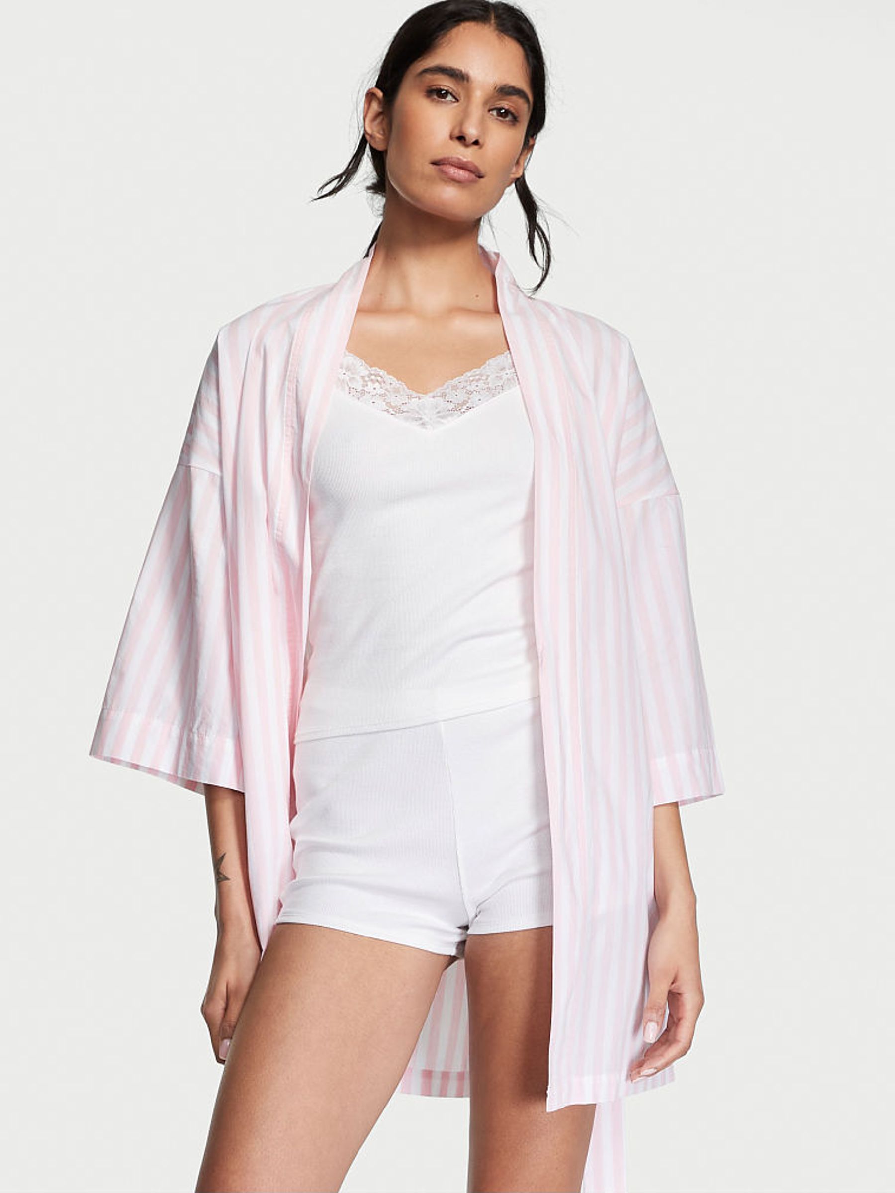 Pretty Blossom Bold Stripe Pink Cotton 3 Piece Pyjama Set - Image 1 of 3 Pretty Blossom Bold Stripe Pink Cotton 3 Piece Pyjama Set - Image 1 of 3