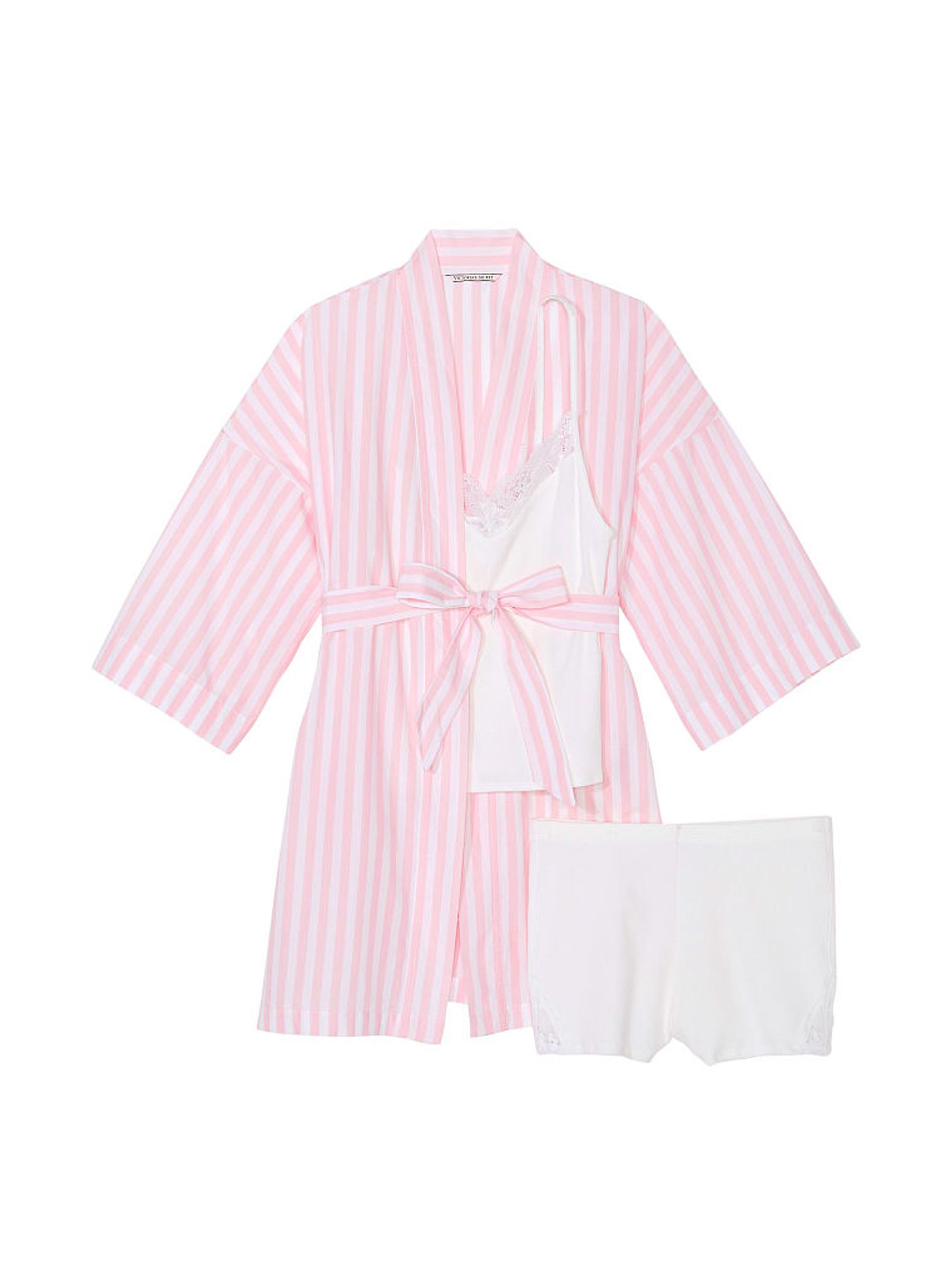 Pretty Blossom Bold Stripe Pink Cotton 3 Piece Pyjama Set - Image 3 of 3 Pretty Blossom Bold Stripe Pink Cotton 3 Piece Pyjama Set - Image 3 of 3
