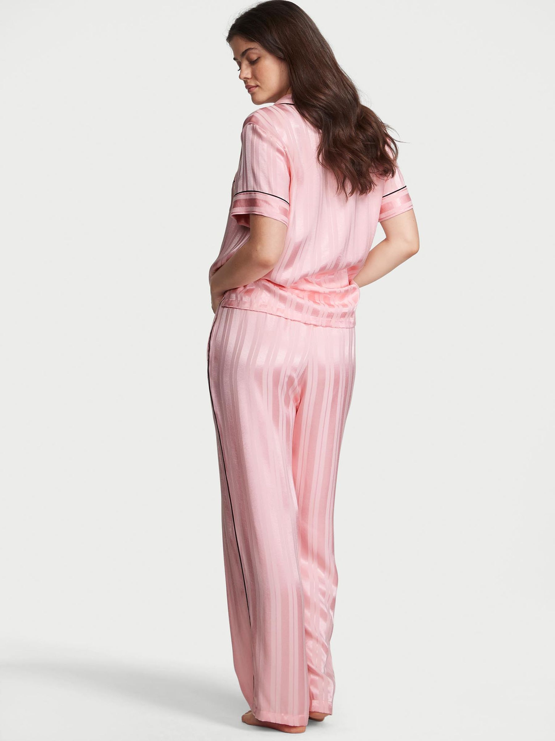 Pretty Blossom Pink Stripe Satin Long Pyjamas - Image 2 of 4