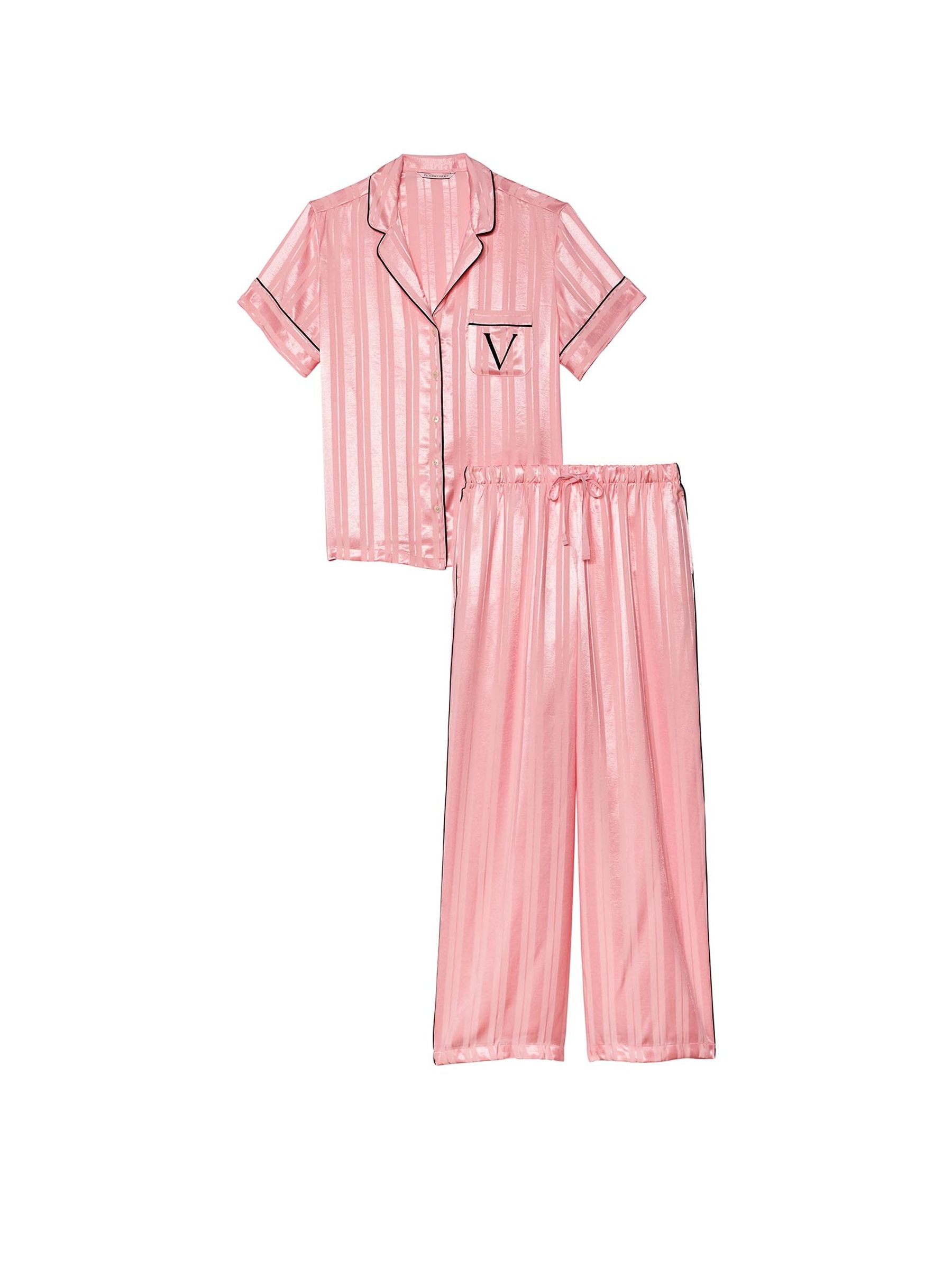 Pretty Blossom Pink Stripe Satin Long Pyjamas - Image 3 of 4