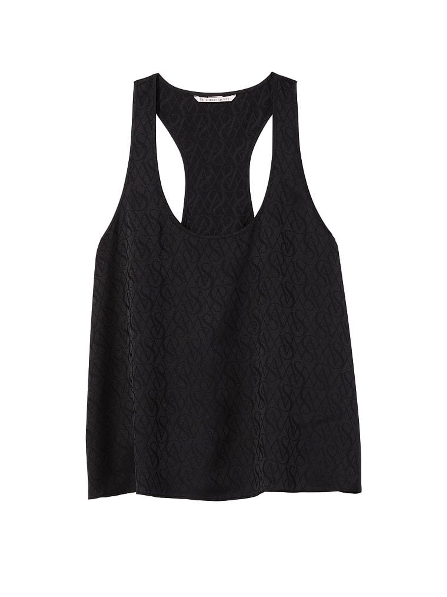 Black Lockup Jacquard Satin Racerback Pyjama Top - Image 3 of 3