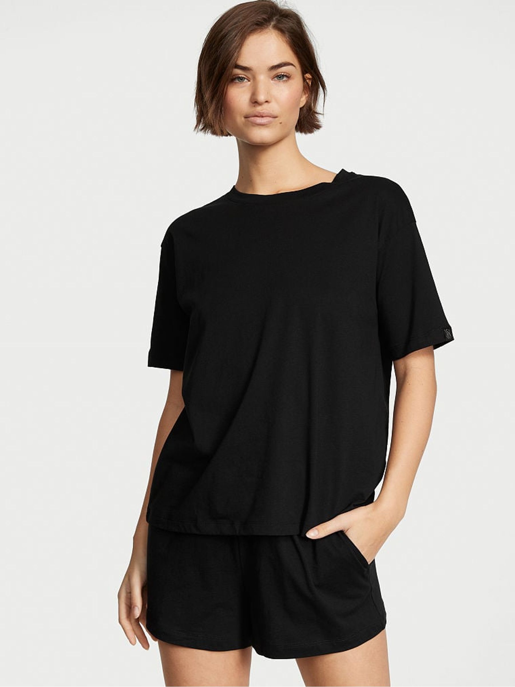 Black Cotton Short Pyjama Set - Image 1 of 4