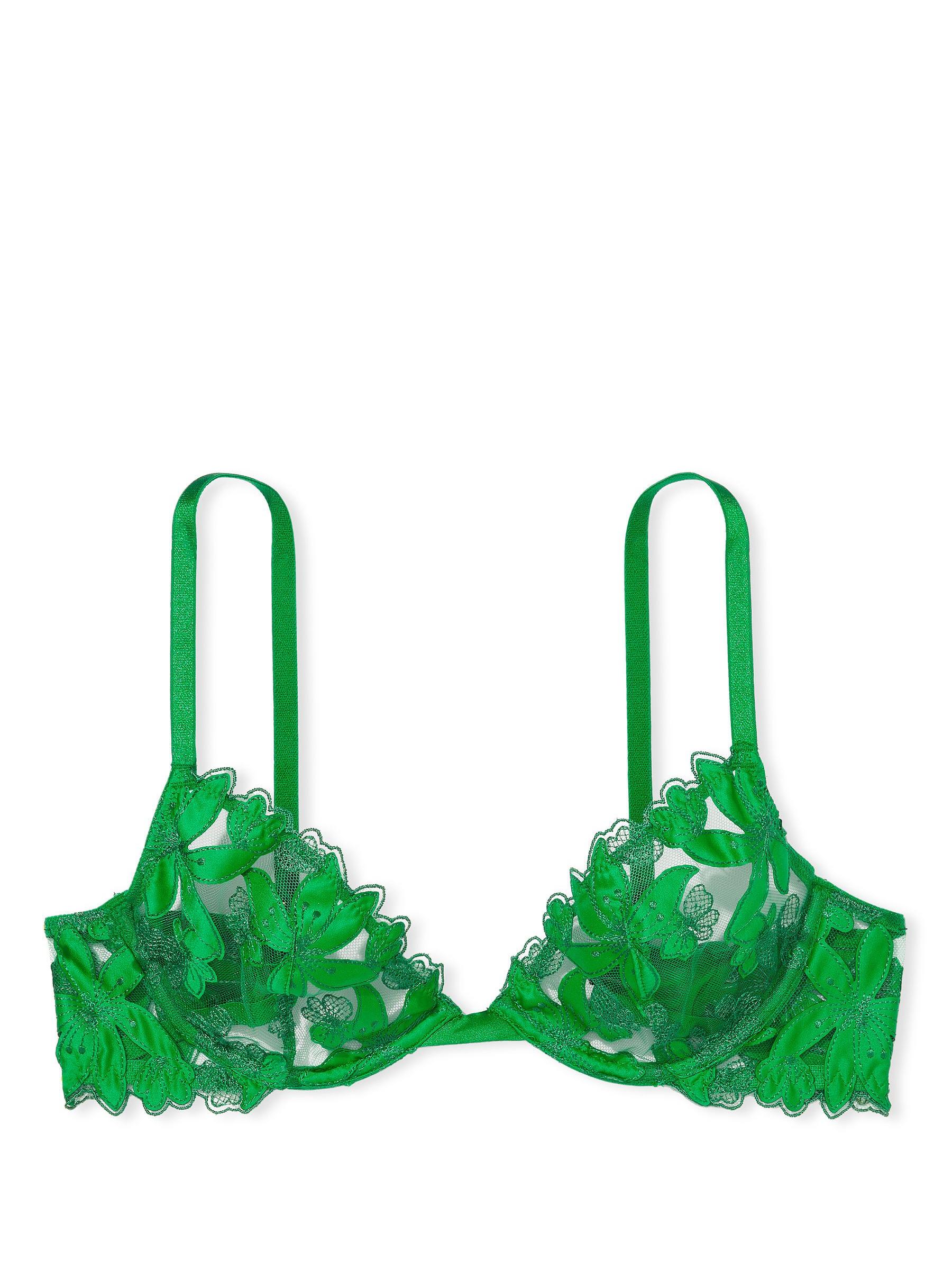 Verdant Green Embroidered Unlined Demi Bra - Image 3 of 3
