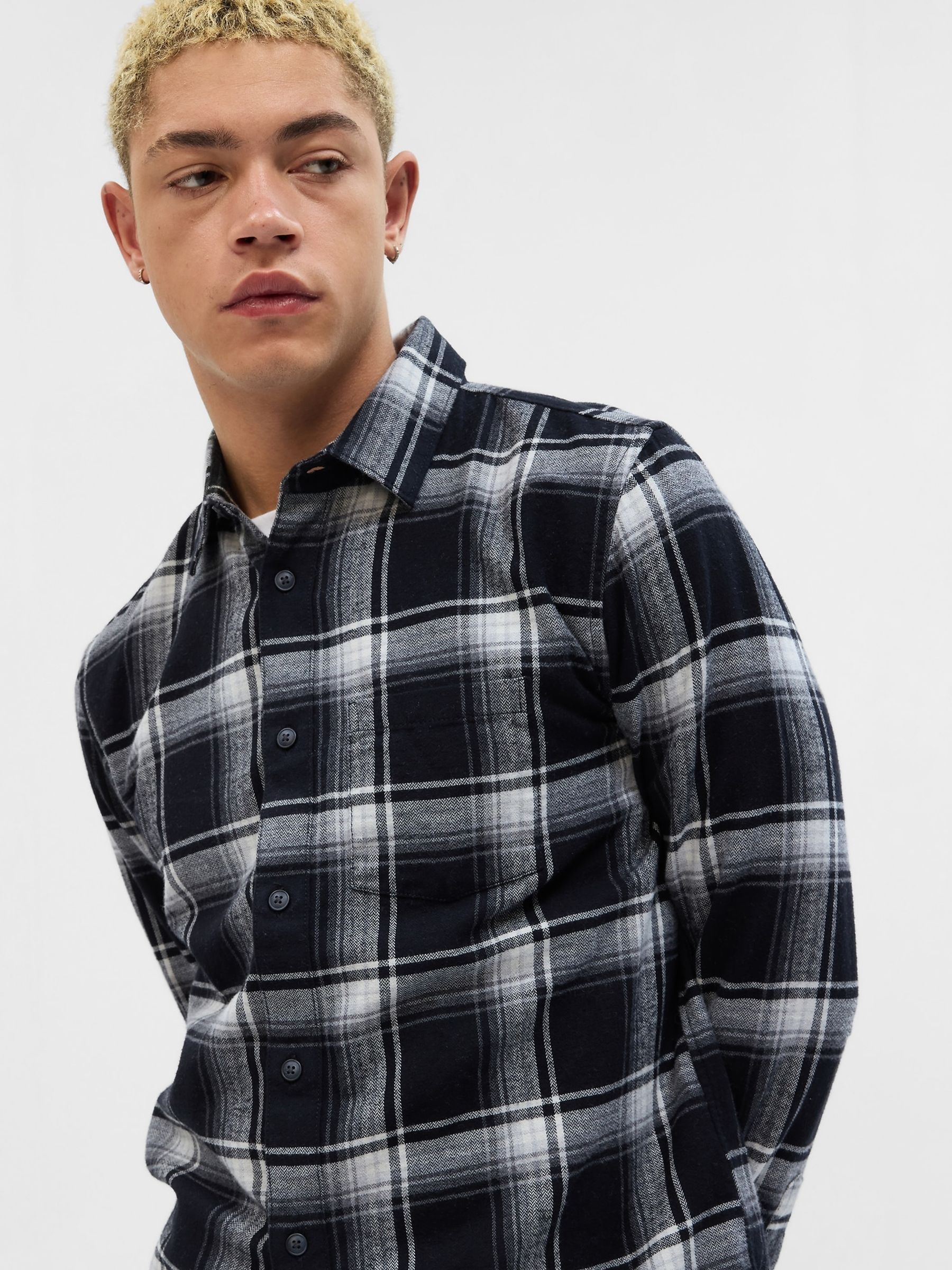 Black/Grey Organic Cotton Midweight Flannel Long Sleeve Shirt - Image 3 of 3