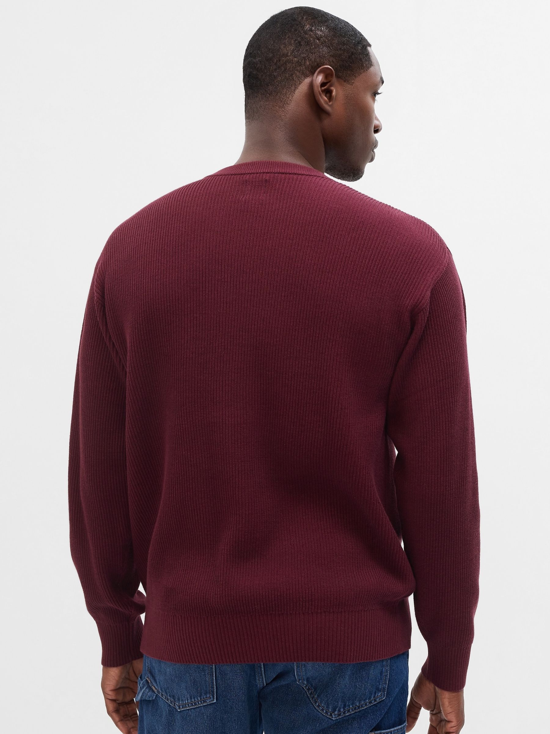 Burgundy Oversized Ribbed Crew Neck Jumper - Image 2 of 2