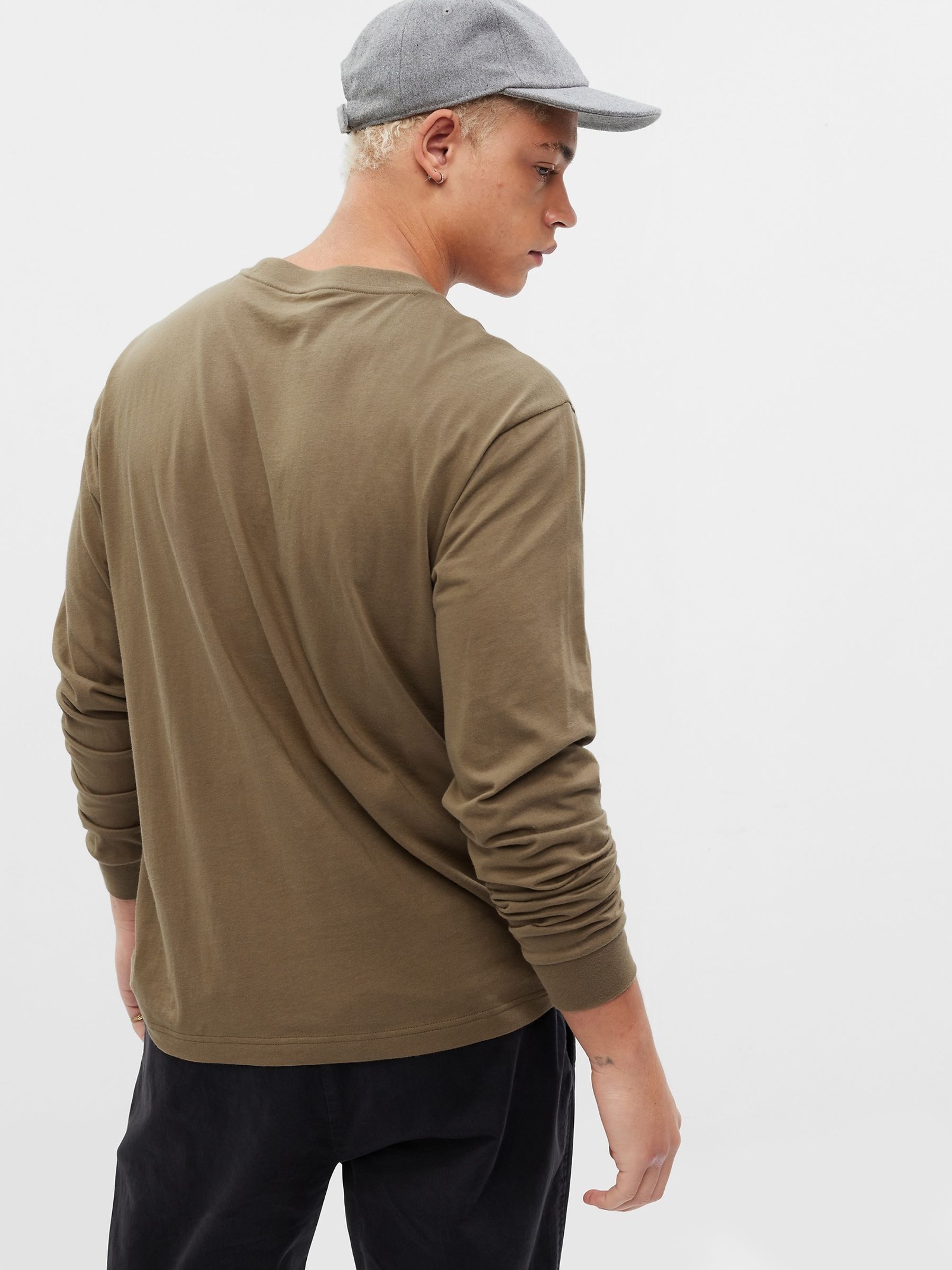 Khaki Green Relaxed Long-Sleeve Pocket T-Shirt - Image 2 of 4