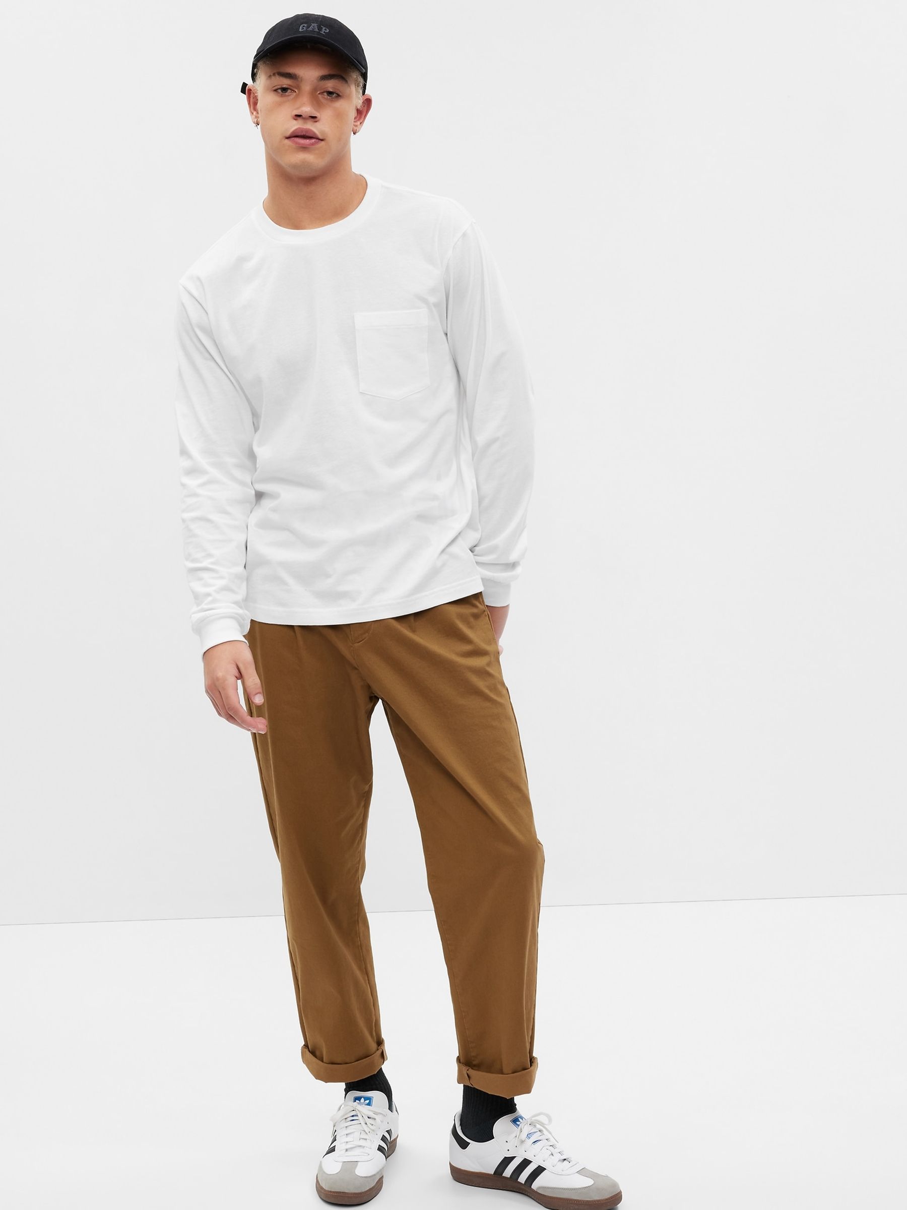 White Relaxed Long-Sleeve Pocket T-Shirt - Image 1 of 1