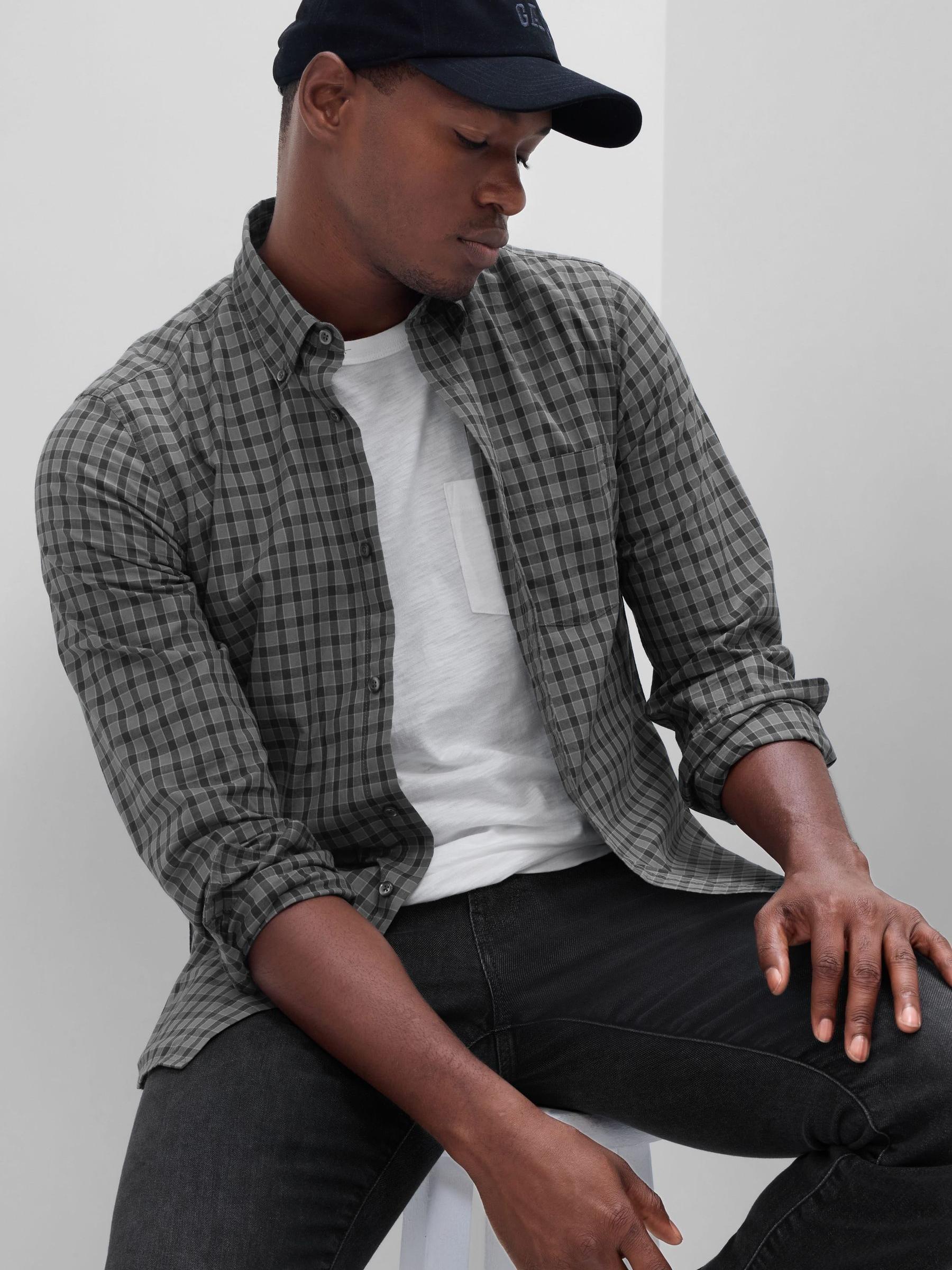 Grey Stretch Poplin Shirt in Slim Fit - Image 1 of 1
