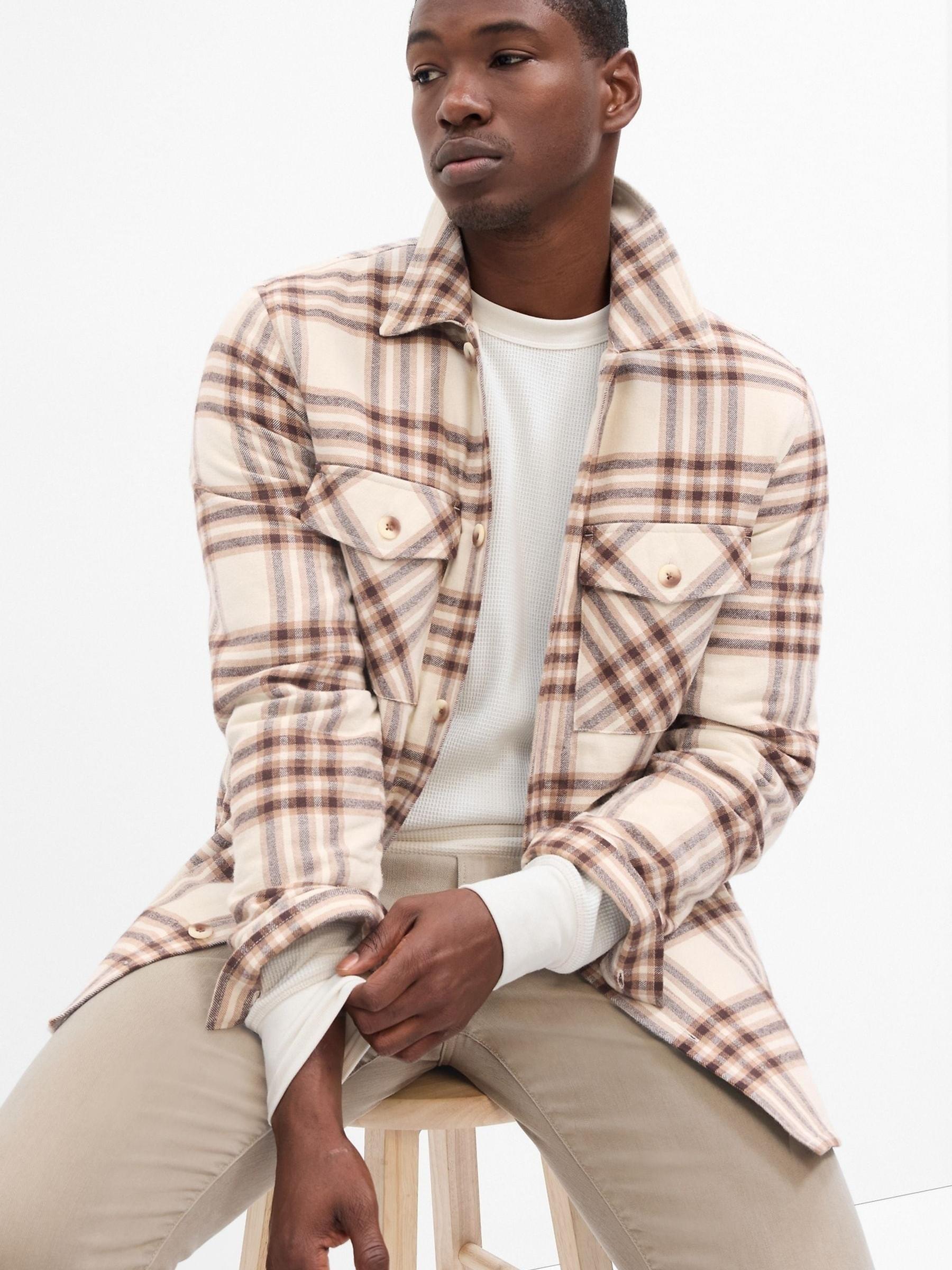 Beige Relaxed Flannel Shirt Jacket - Image 1 of 1