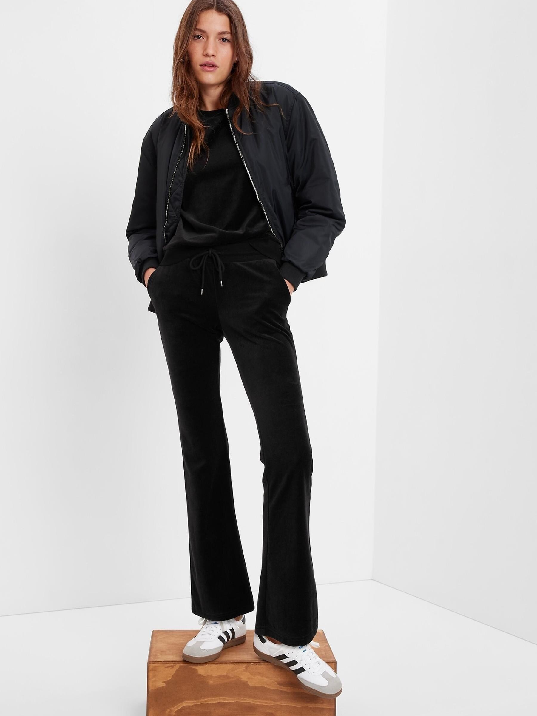 Black Mid Rise Velour Flare Joggers - Image 1 of 4