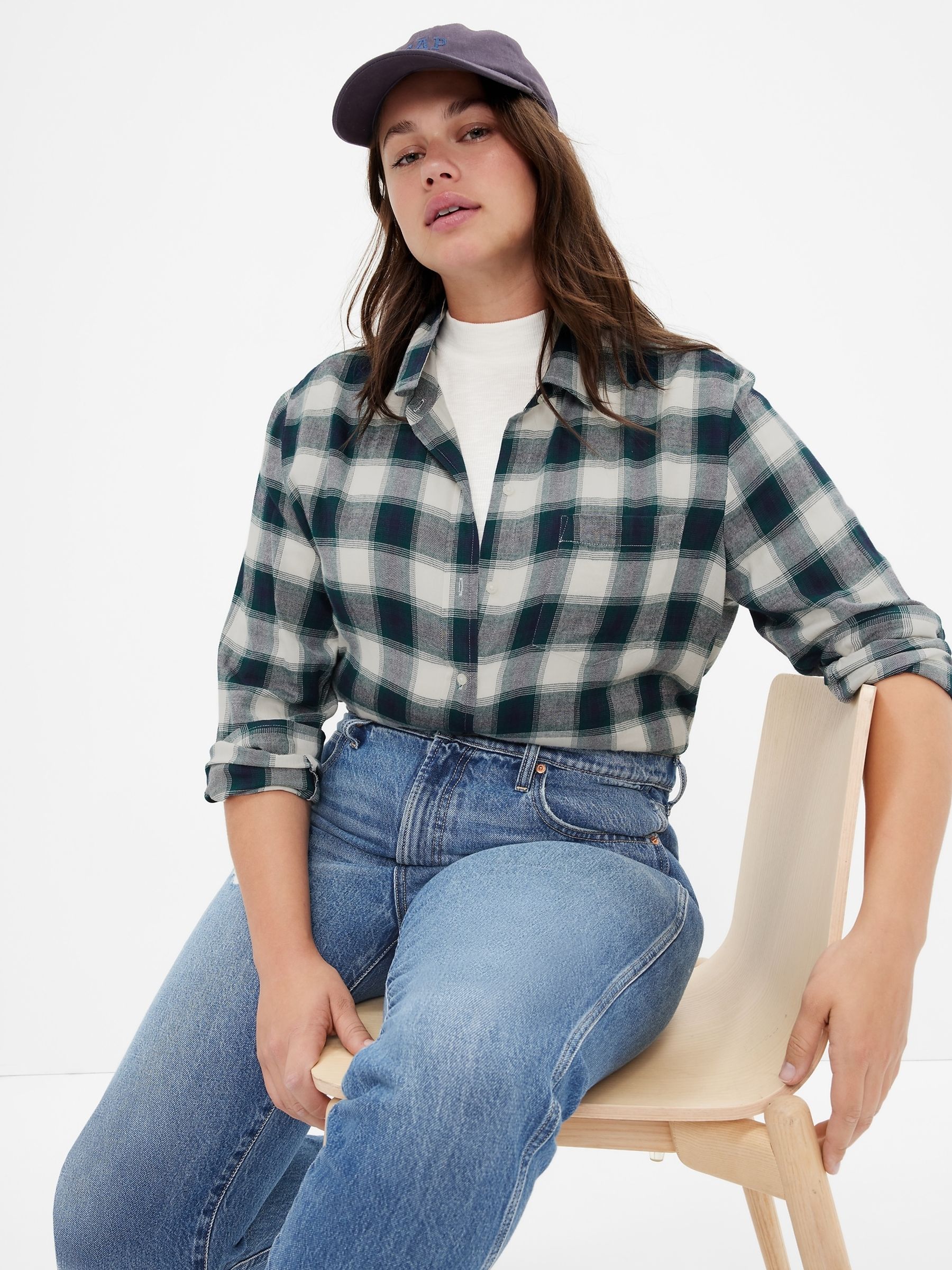 Green Flannel Easy Long Sleeve Shirt - Image 1 of 5