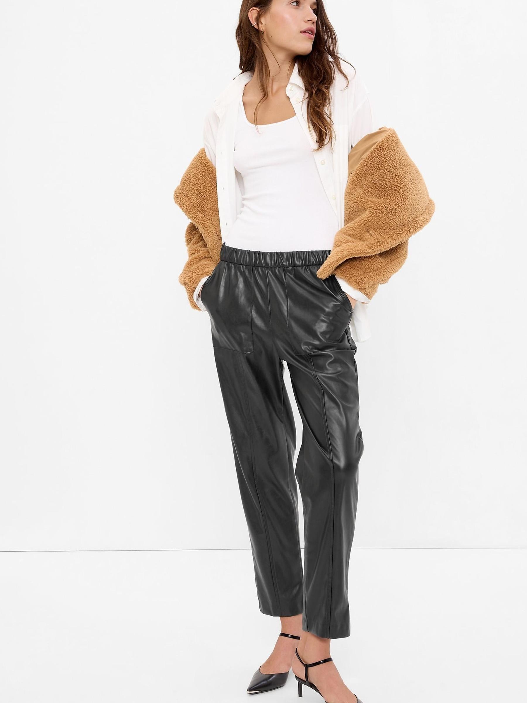 Black Faux-Leather Slim Cropped Trousers - Image 2 of 5