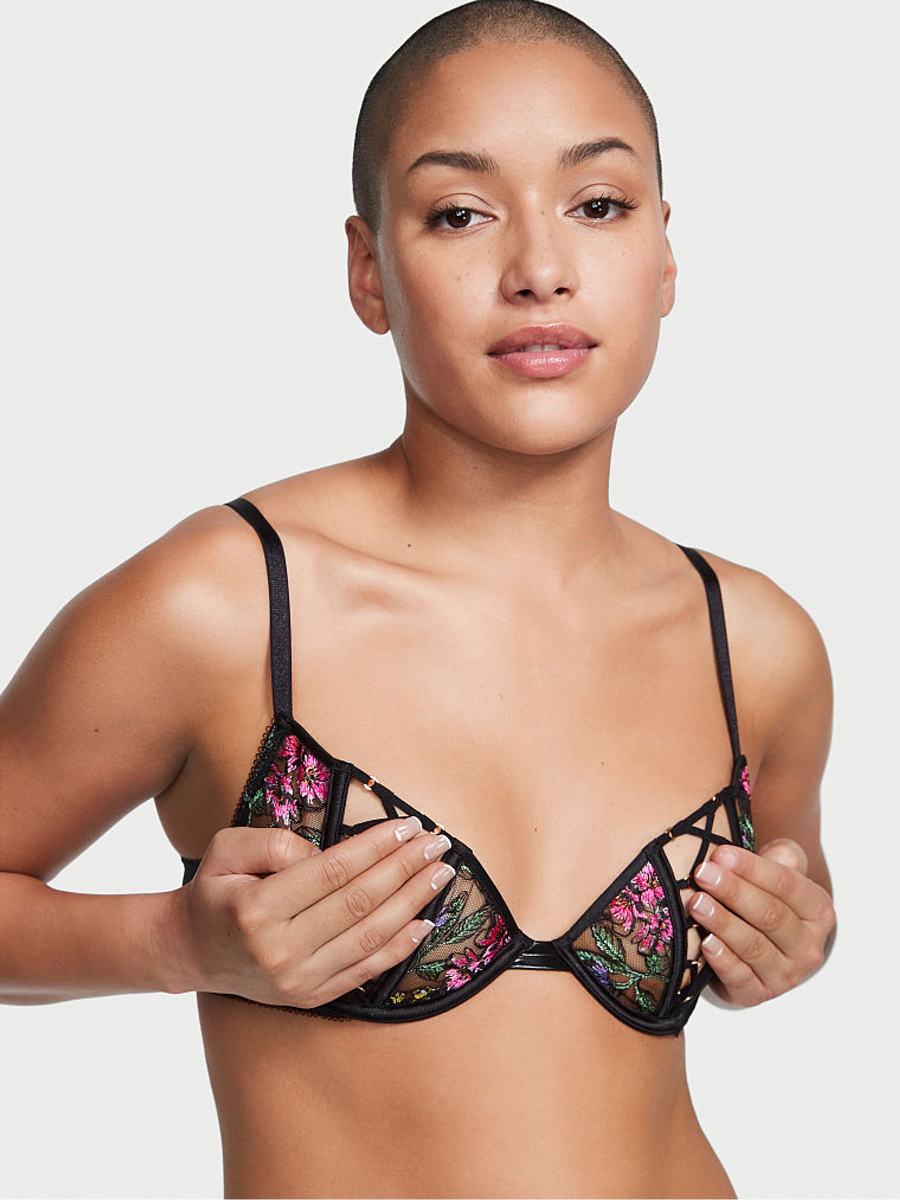 Black Non Padded Embroidered Corset Bra Top - Image 1 of 4