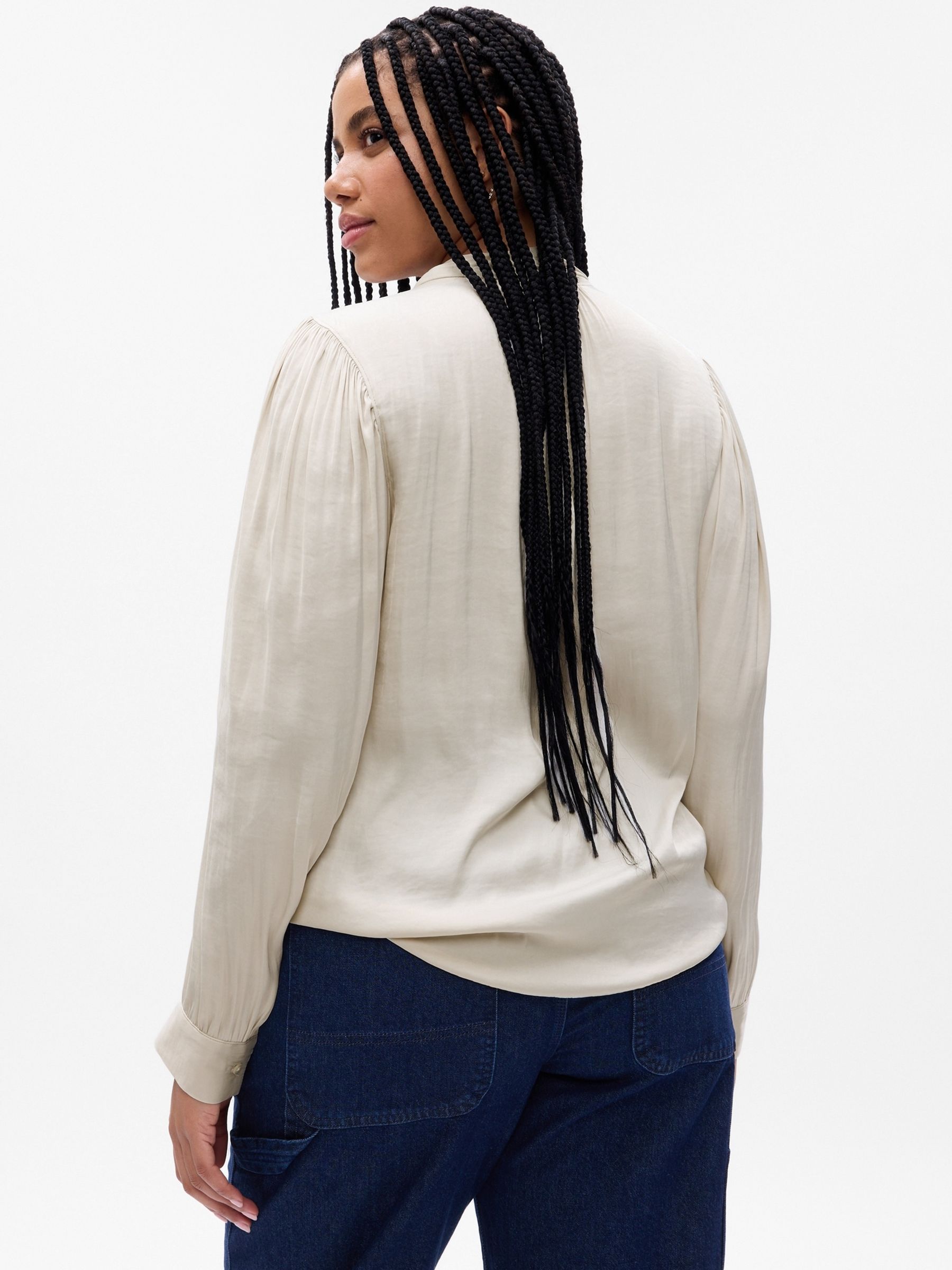 Cream Tie-Neck Long Sleeve Shirt - Image 2 of 5
