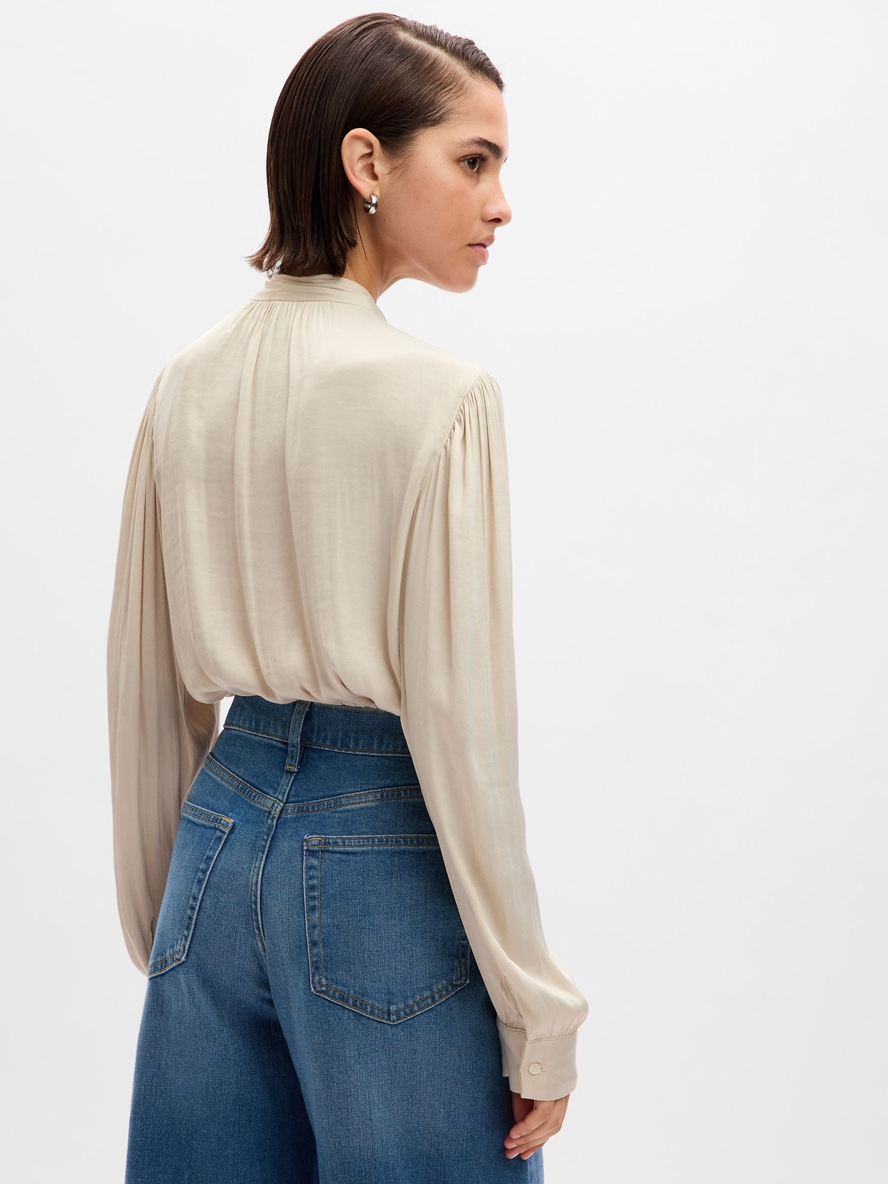 Cream Tie-Neck Long Sleeve Shirt - Image 4 of 5