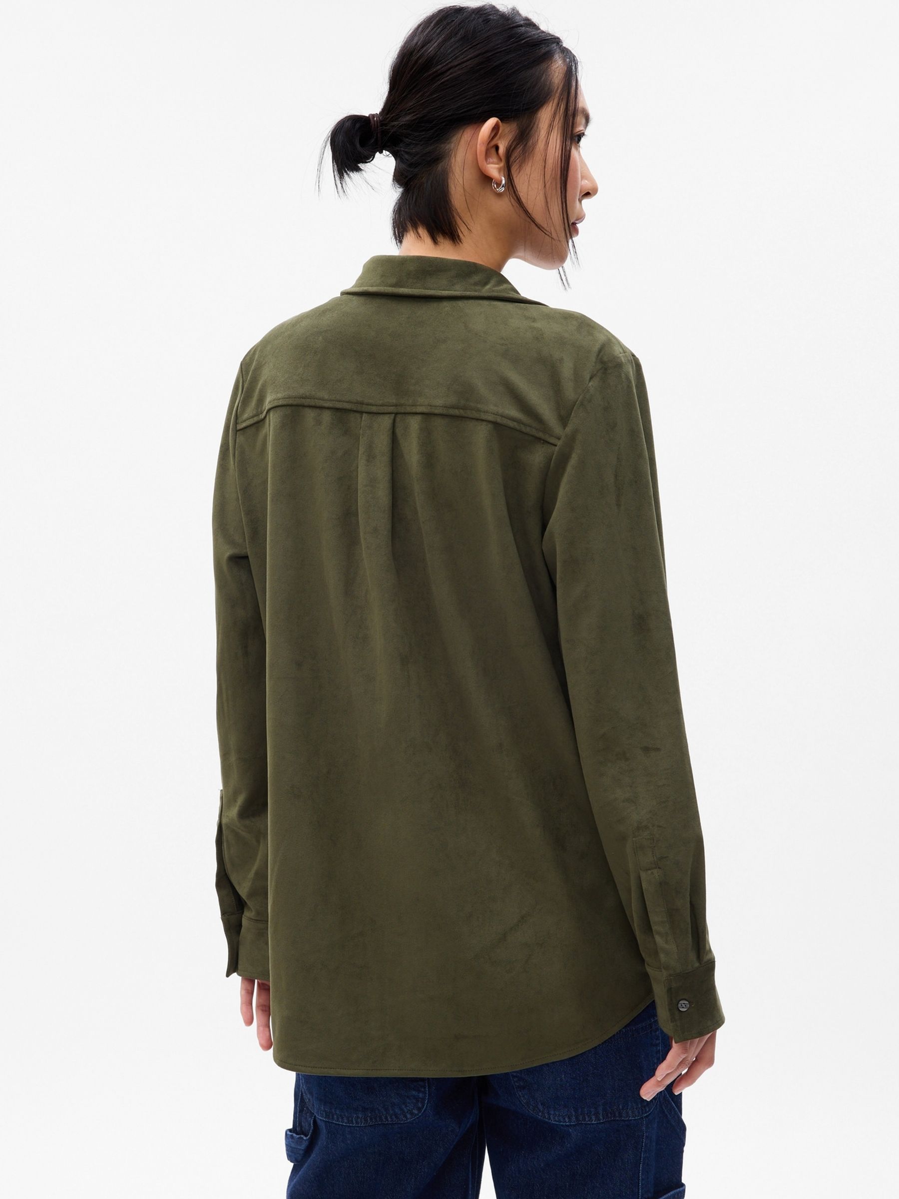 Green Faux Suede Long Sleeve Shirt - Image 2 of 2