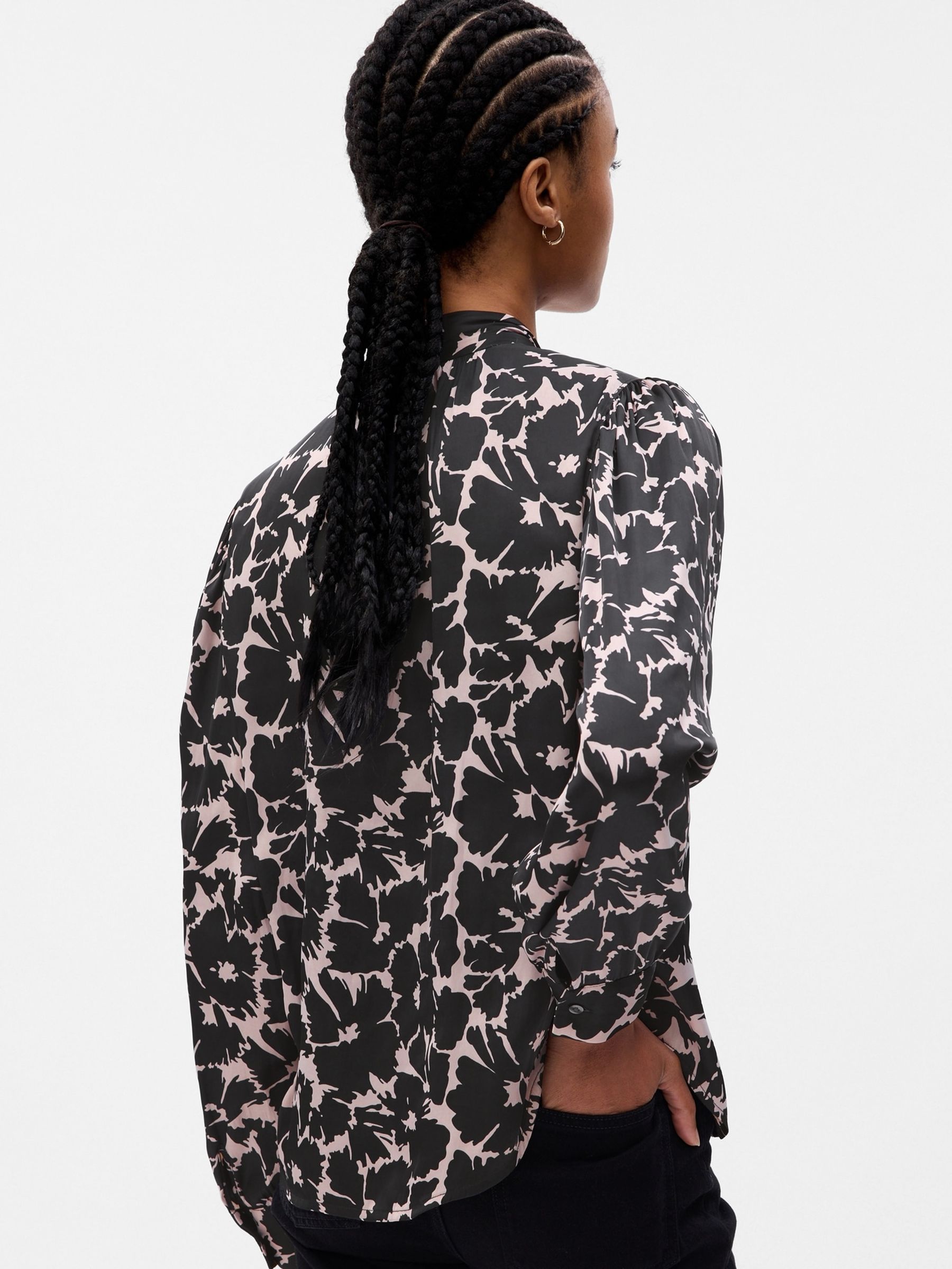 Black Tie-Neck Long Sleeve Shirt - Image 2 of 2