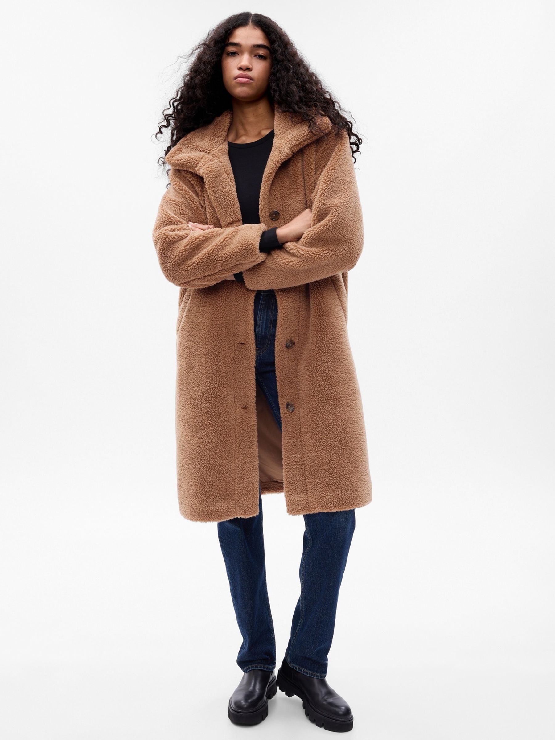 Brown Long Sherpa Coat - Image 3 of 5