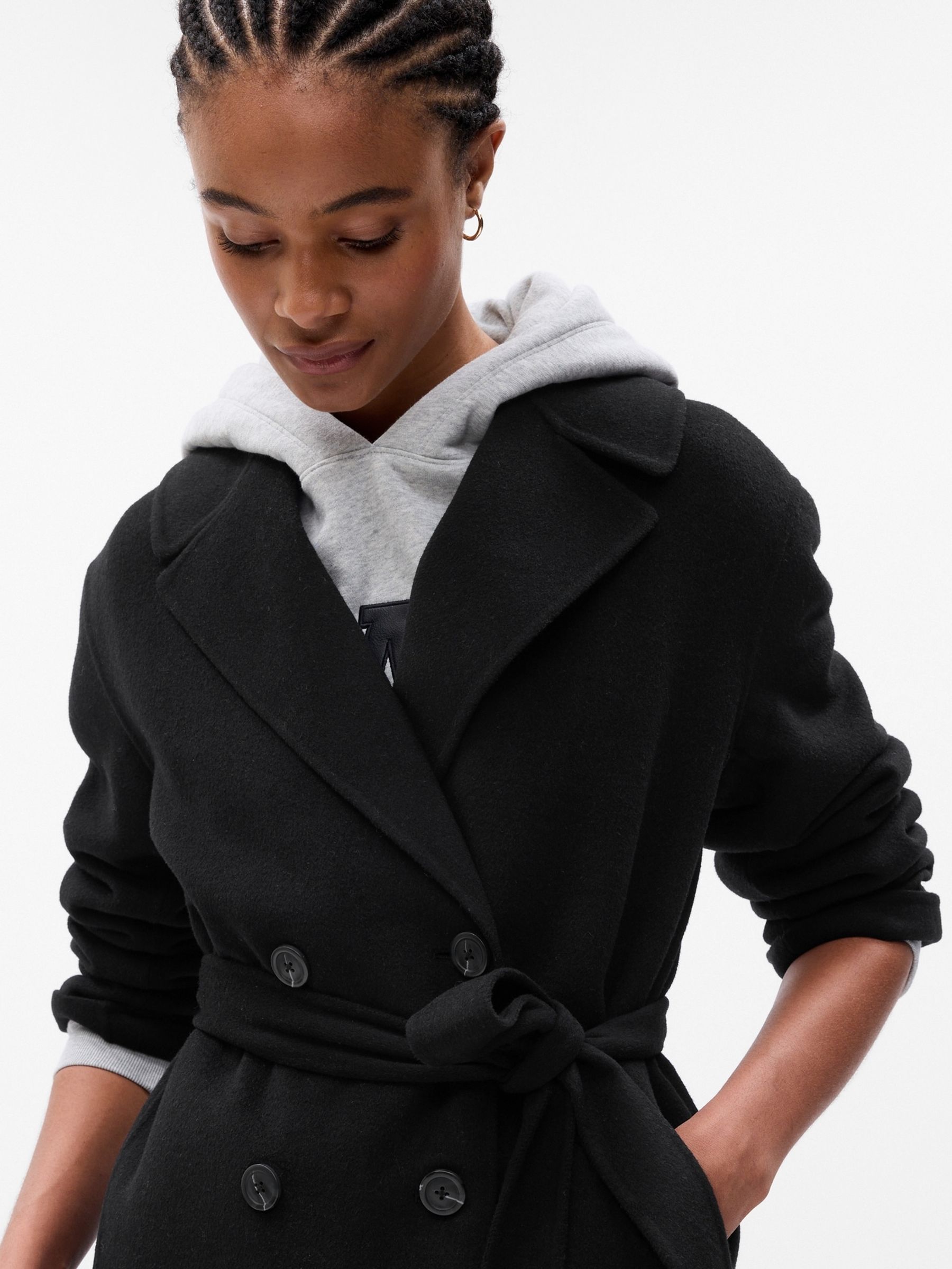 Black Wool Wrap Coat - Image 3 of 5