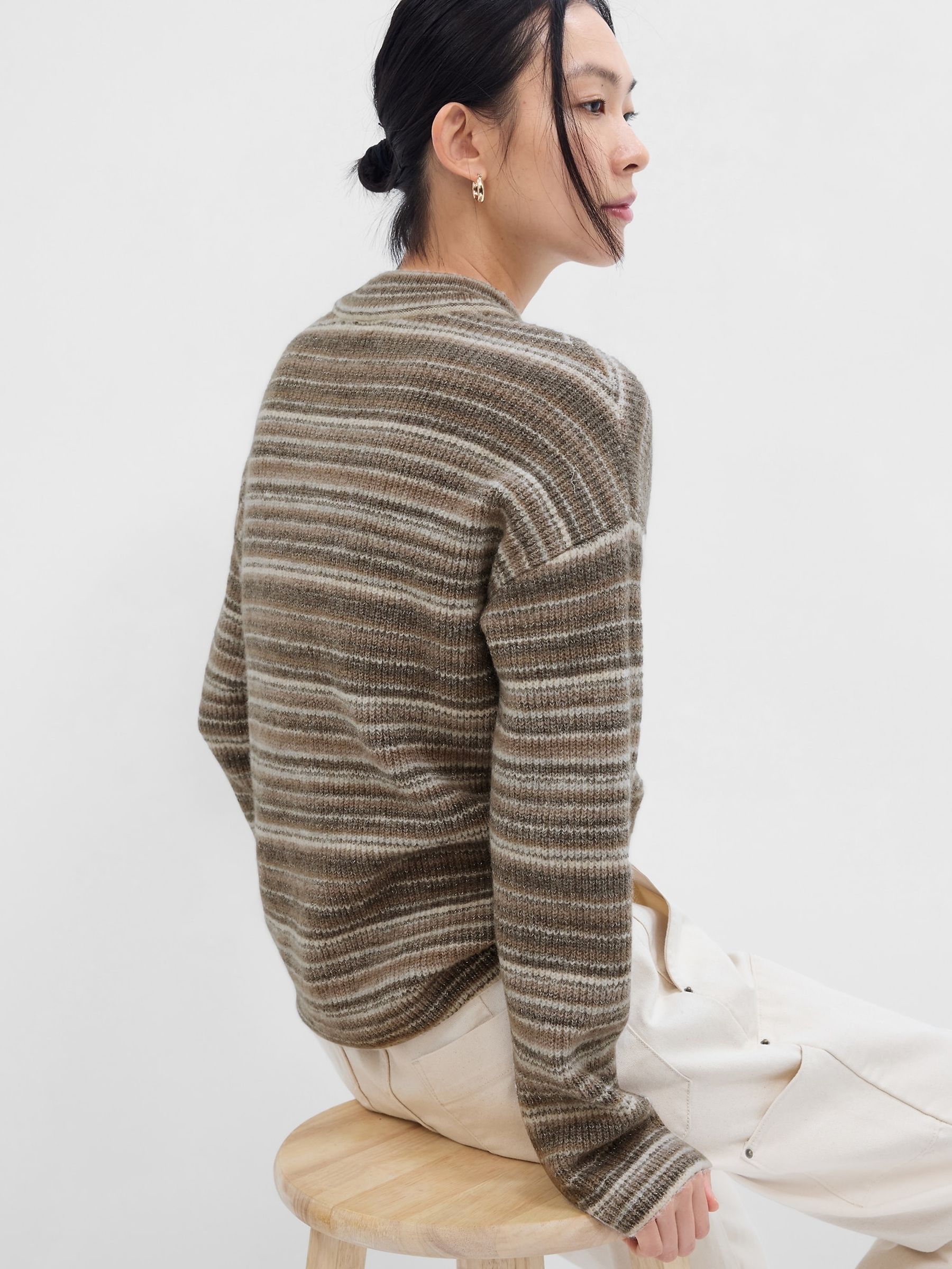 Beige Cosy Ribbed Stripe Crew Neck Jumper - Image 2 of 5