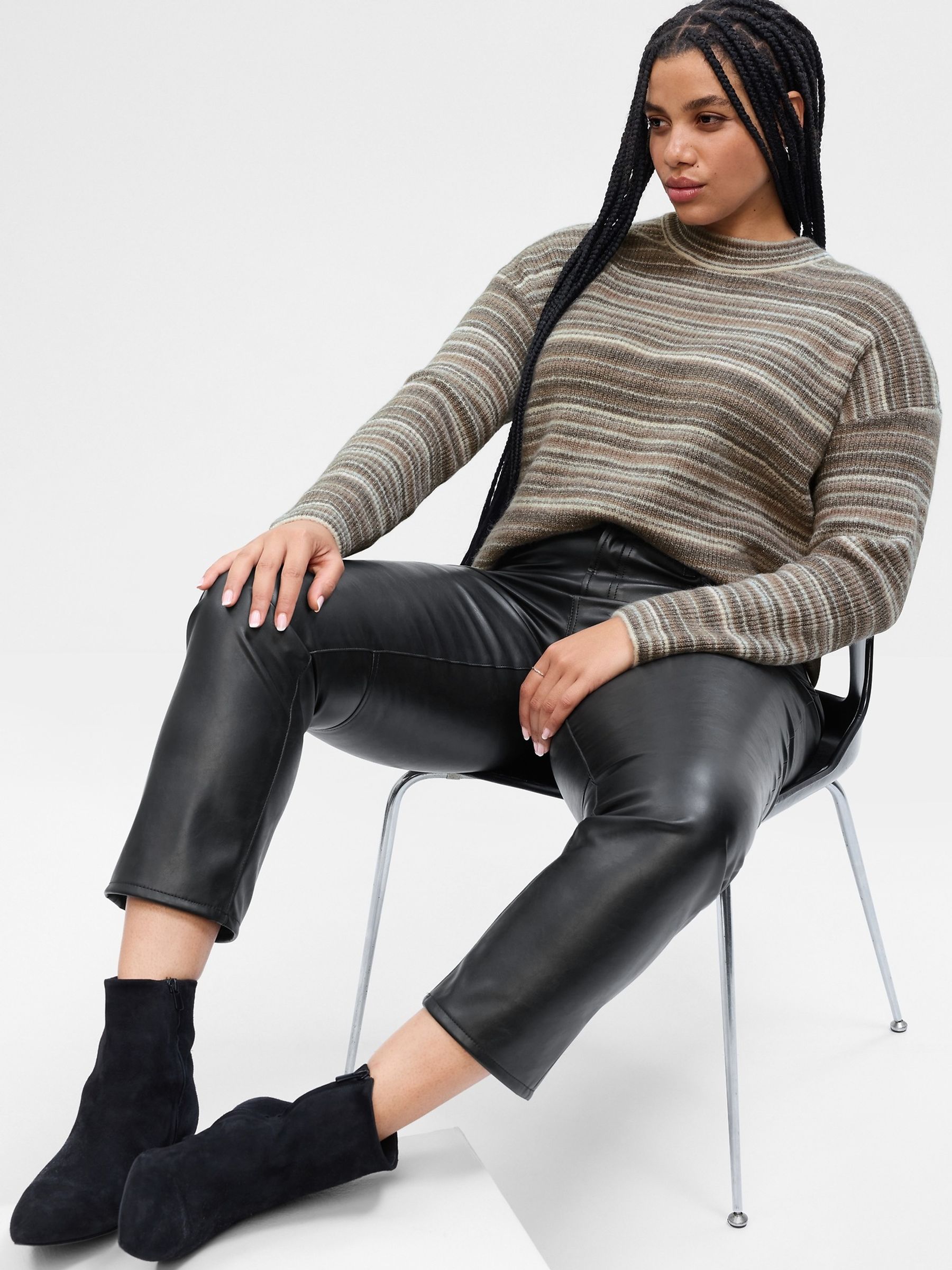 Beige Cosy Ribbed Stripe Crew Neck Jumper - Image 3 of 5