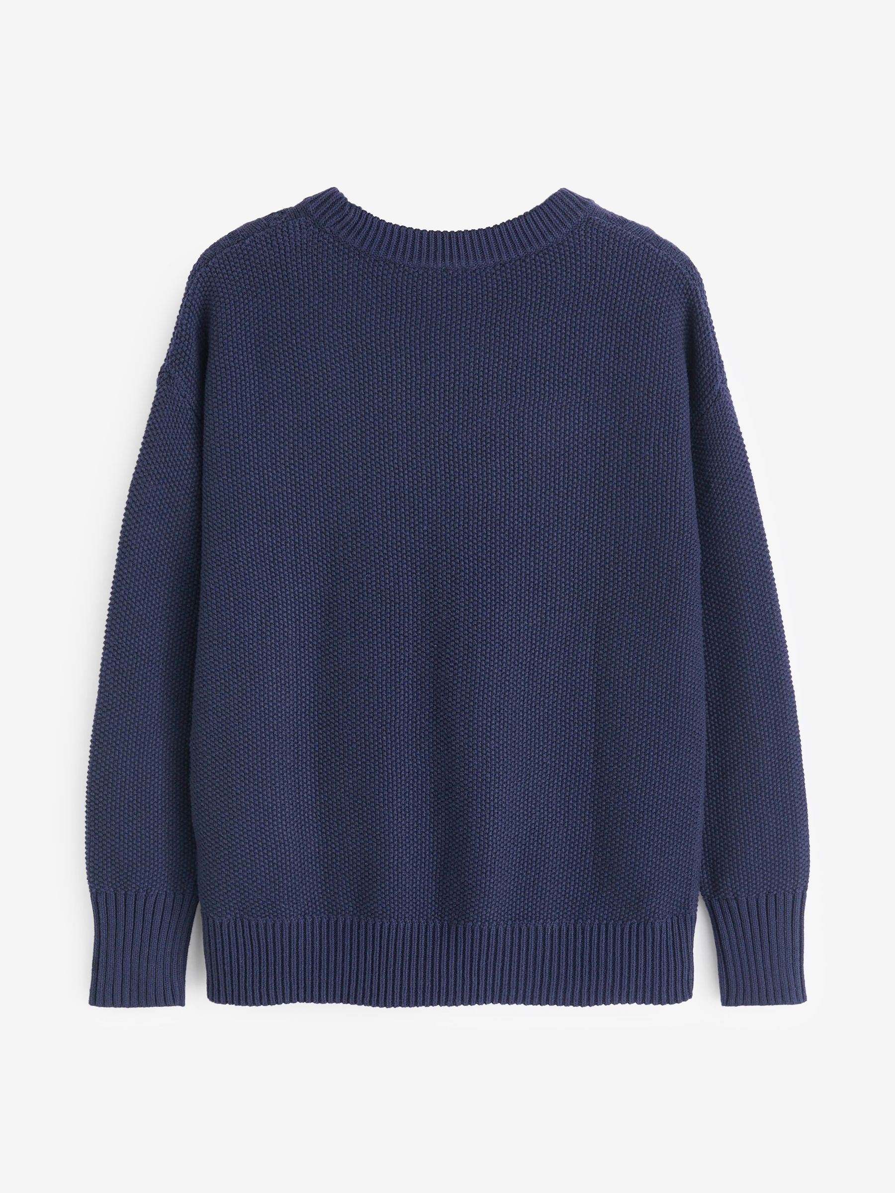 Navy Blue Cable Knit Crew Neck Sweater - Image 2 of 2