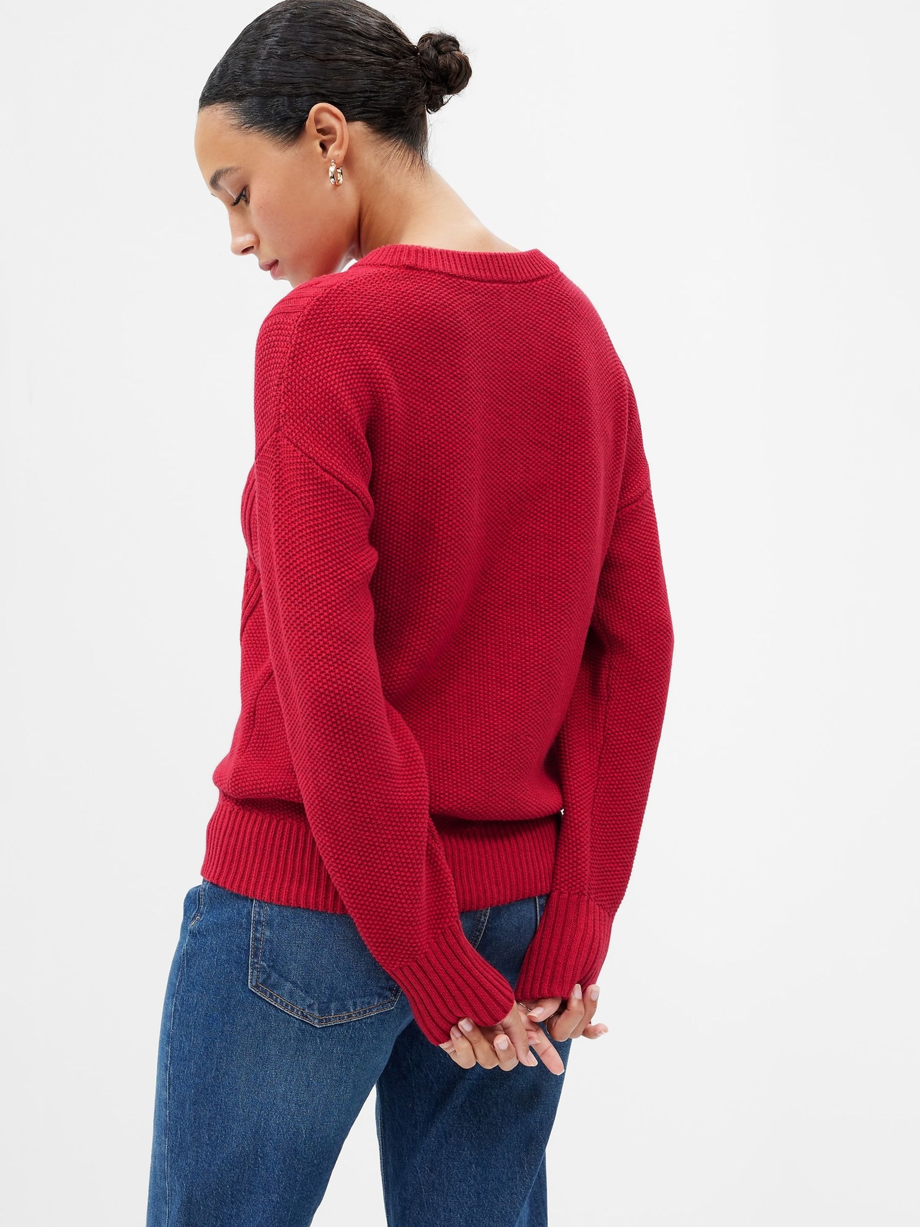 Red Cable Knit Crew Neck Jumper - Image 2 of 2 Red Cable Knit Crew Neck Jumper - Image 2 of 2